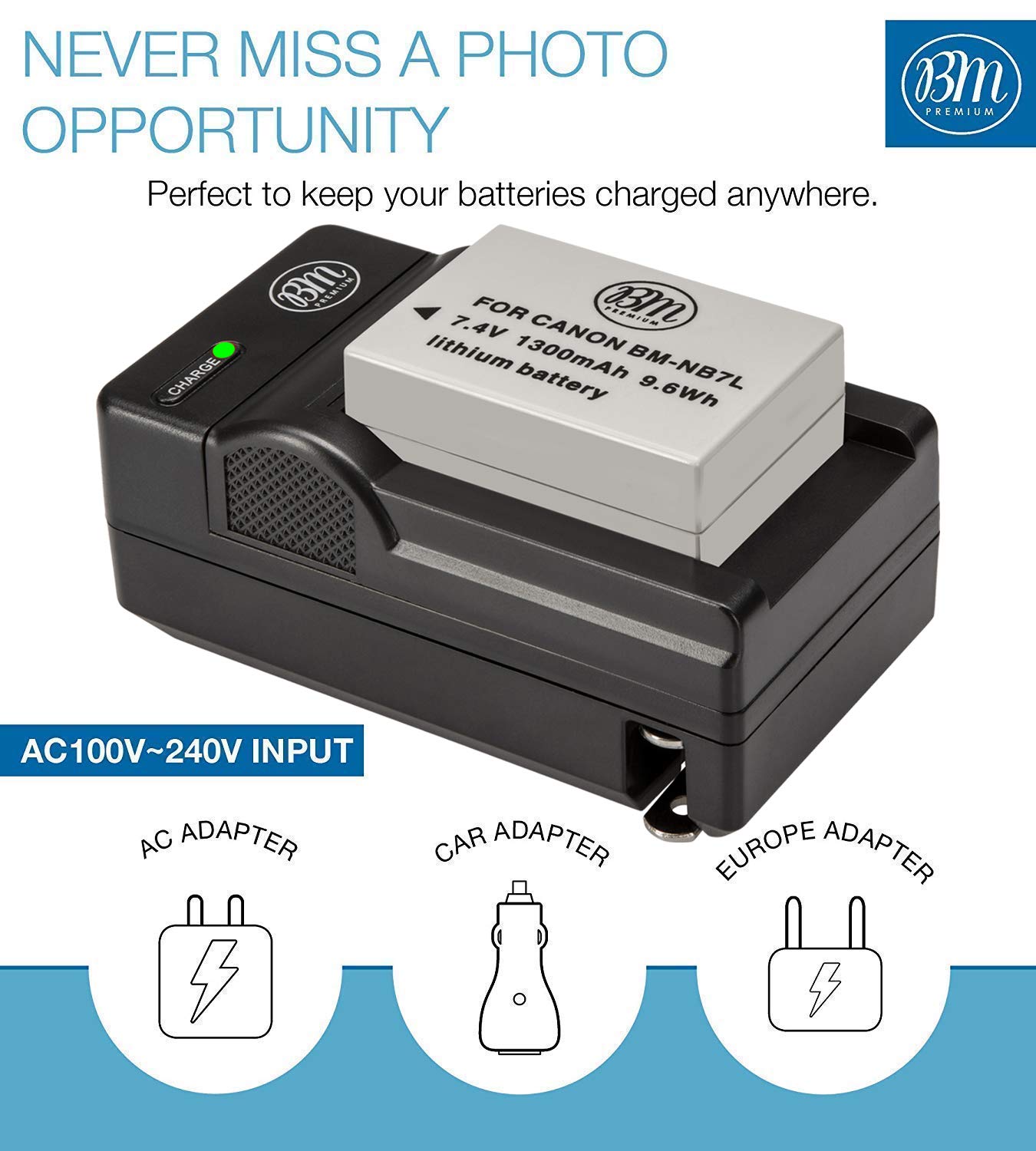 Canon NB-7L Battery & Charger Kit (2-Pack) - Compatible with PowerShot G10, G11, G12, SX30 IS Digital Cameras - Includes AC/DC Charger - Perfect for Travel Photography & Backup Power