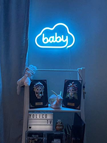 Doe Cloud Baby LED Neon Light Sign - Wall Hanging Decor for Home, Bedroom, Nursery, Kids Room & Living Room | Aesthetic Blue Night Light for Girls Room & Teen Decor | Perfect for Birthday Gifts, Nursery Lighting & Room Aesthetics