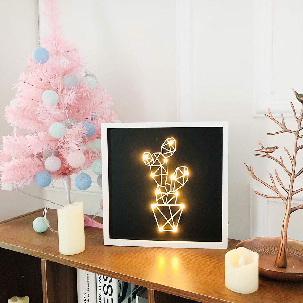 LED Creative Night Light 10×10×2 Inches - Decorative Small Table Lamp with Balloon Rocket Cactus Diamond Pattern - Perfect for Bedroom, Nursery, Kids Room & Office Desk Lighting
