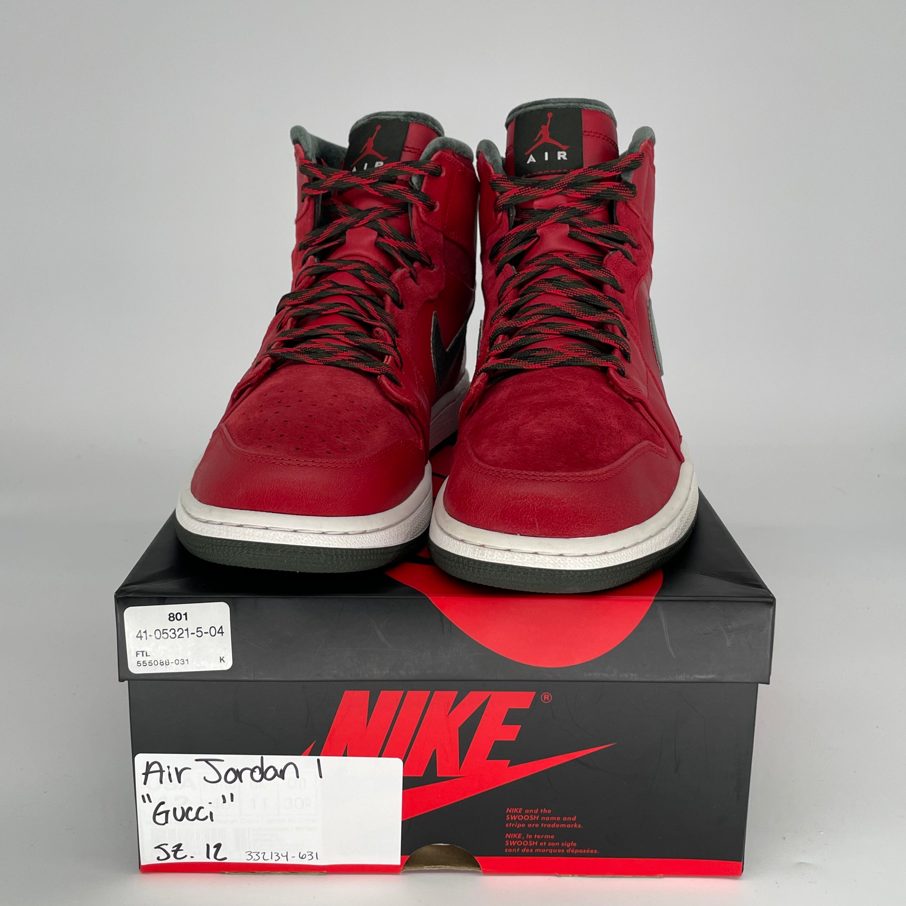 Original: AIR JORDAN 1 GUCCI SIZE 12 332134 631   Optimized: Authentic Air Jordan 1 x Gucci Collaboration Sneakers - Men's Size 12 (332134-631) - Limited Edition Luxury Basketball Shoes for Collectors & Streetwear Fashion