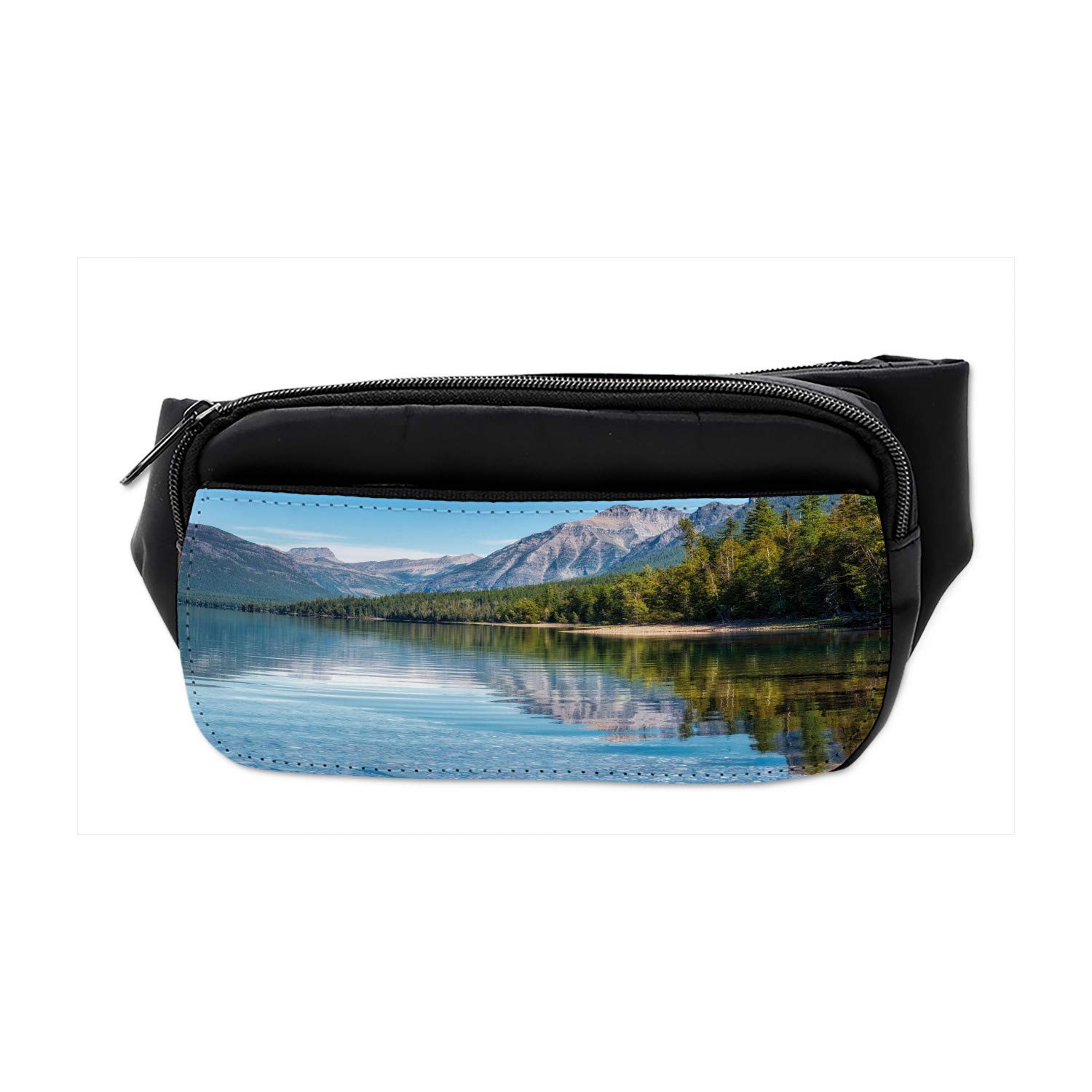Lunarable Coastal Bumbag - Waterproof Fanny Pack Waist Bag with Adjustable Strap for Travel, Hiking & Outdoor Activities | McDonald Lake Woods America Design