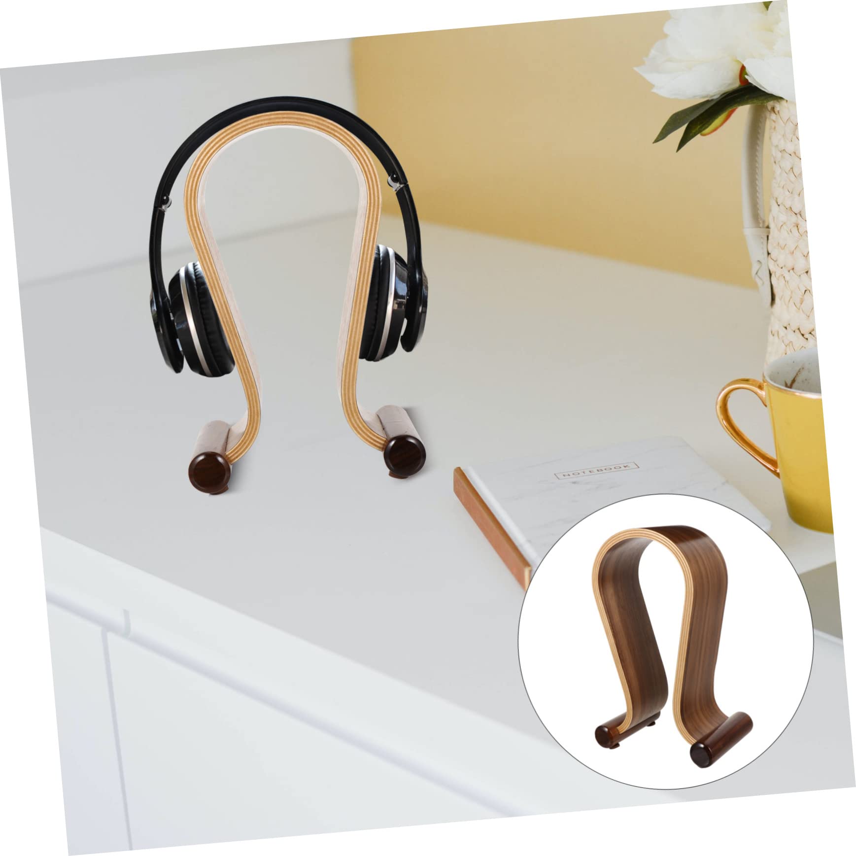 Artibetter 2-Pack Magnetic Headphone Hanger with Walnut Wood Stand - Universal Headset Holder for Desk, Wall Mount - Perfect for Gaming, Office, Studio & Home Organization