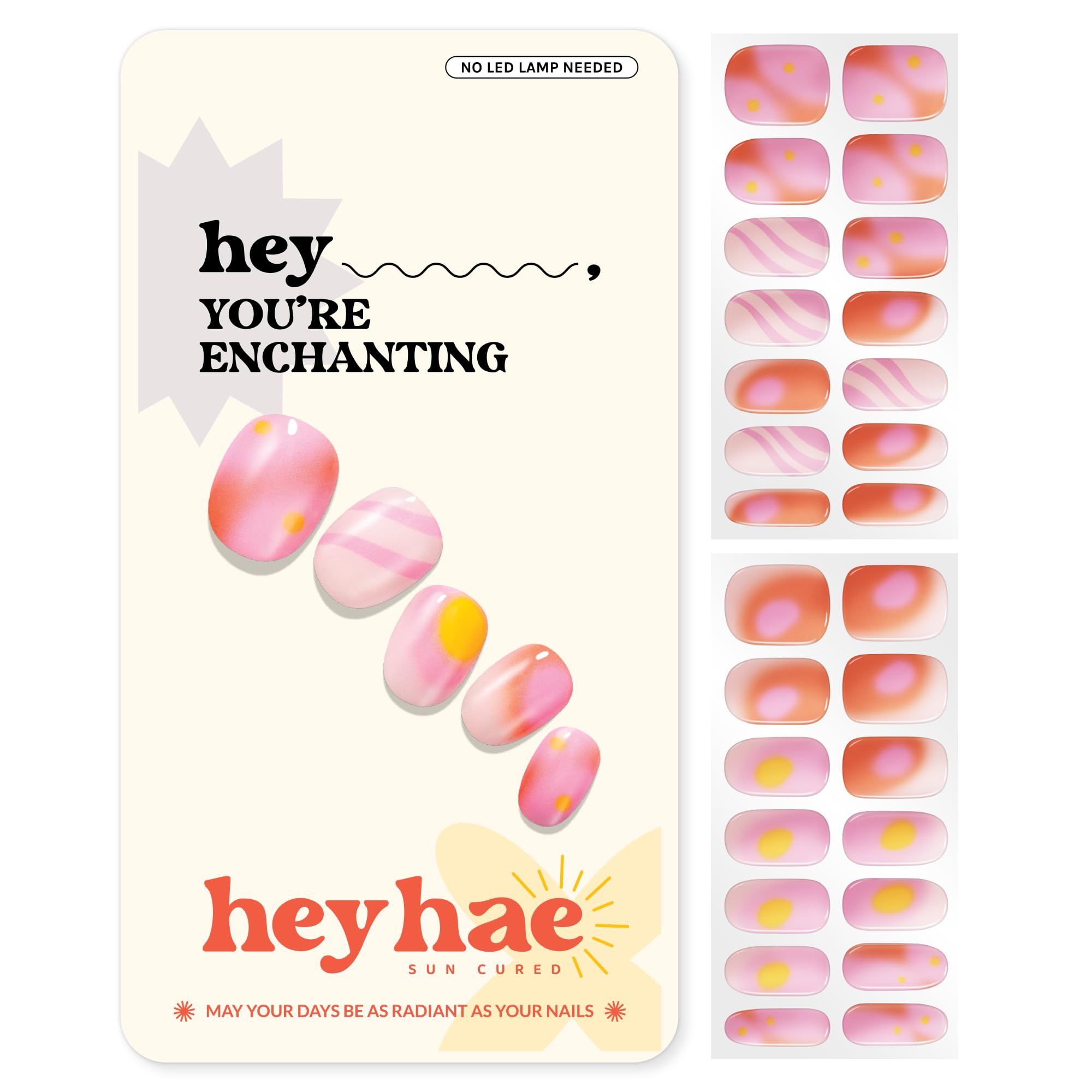 Semi-Cured Gel Nail Strips Kit - No UV/LED Lamp Needed, Easy to Apply & Remove - 28 Strips with Prep Pad, Nail File & Wooden Stick - Perfect for Home Manicures, Parties & Travel - Hey, You're Enchanting Collection