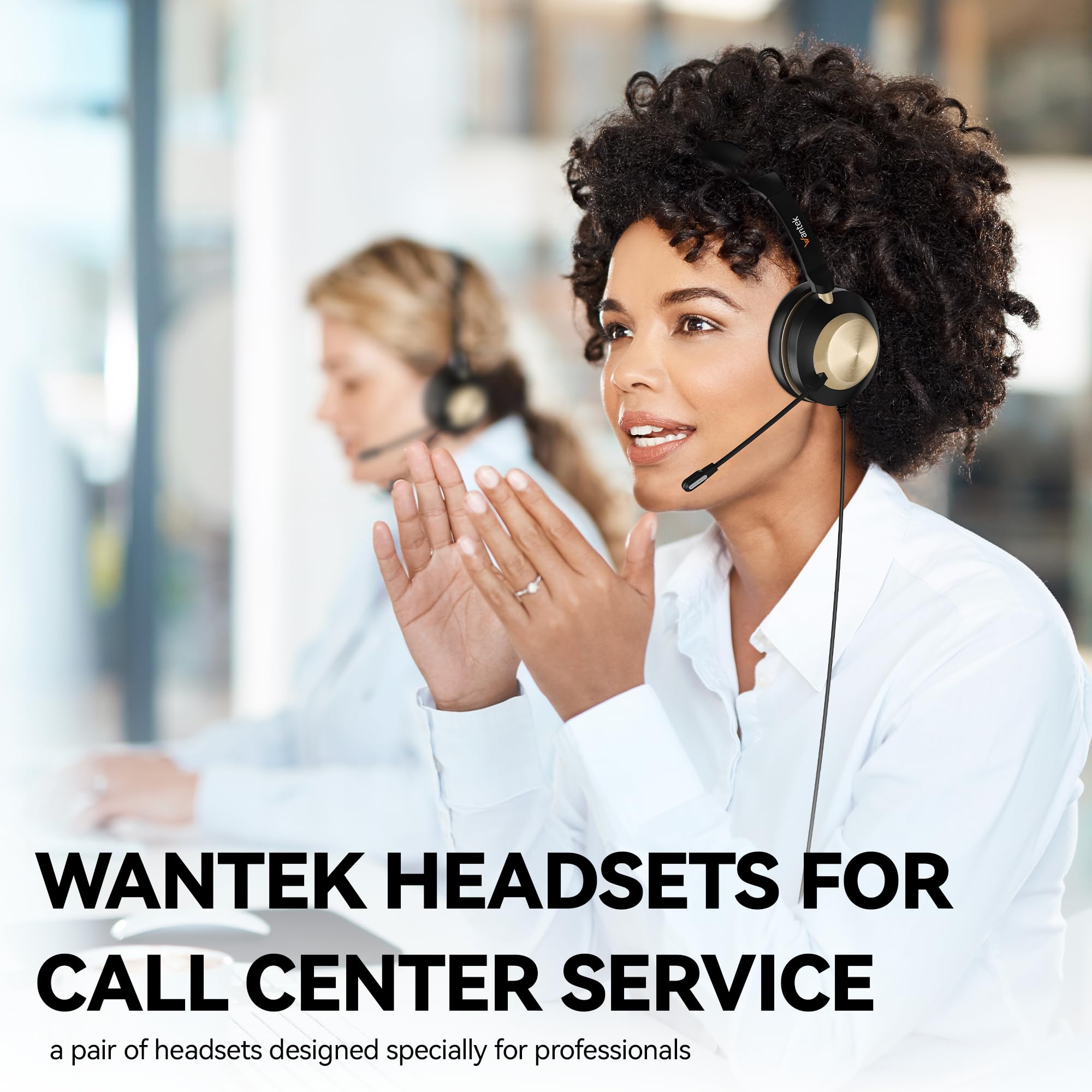 Wantek USB Headset with Noise Cancelling Microphone - 3-in-1 Type C/USB/3.5mm Jack Single Ear Headset with Volume Control - Perfect for Call Centers, Skype, Zoom Meetings, Office & Remote Work