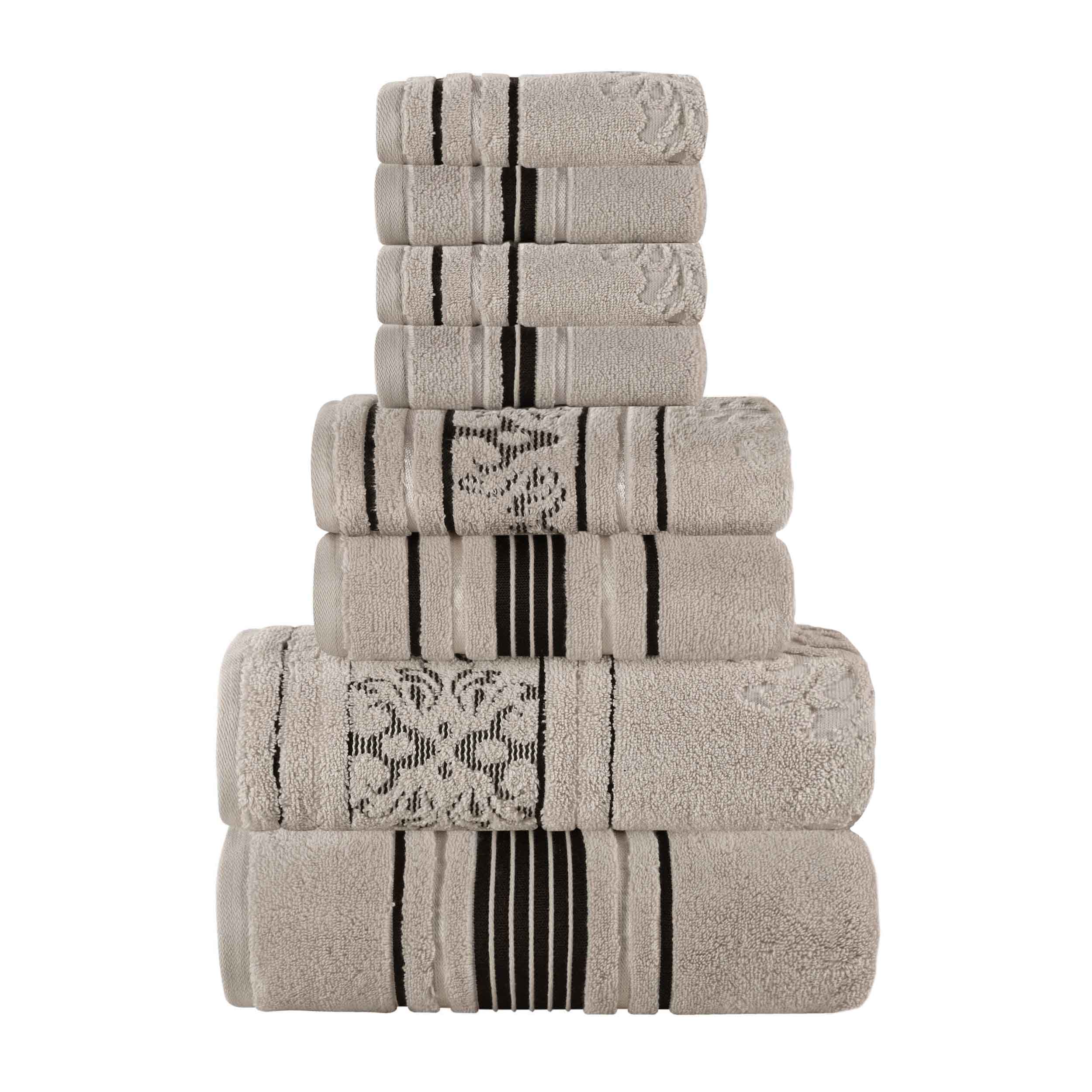 Premium 8-Piece Sadie Zero Twist Cotton Towel Set - Solid & Jacquard Floral Designs | Ultra Soft & Absorbent Bath Towels for Spa, Guest Bathroom & Luxury Home Decor