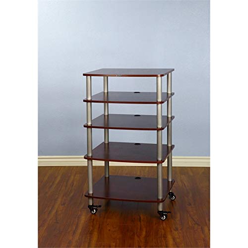 Premium AR Series 5-Shelf Audio Equipment Stand - Silver Pole with Cherry Wood Shelves for Turntables, Speakers & Home Theater Systems