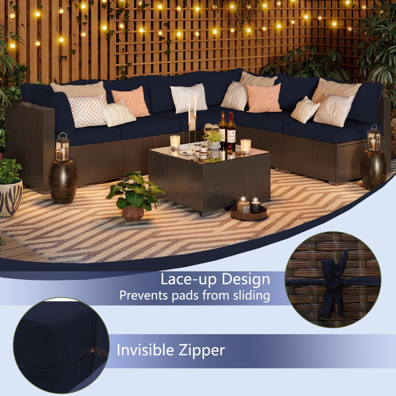 12-Piece Waterproof Outdoor Patio Cushion Covers - Navy Blue Replacement Slipcovers for Sectional Sofa & Furniture - Perfect for Backyard, Deck, Poolside & Garden Use