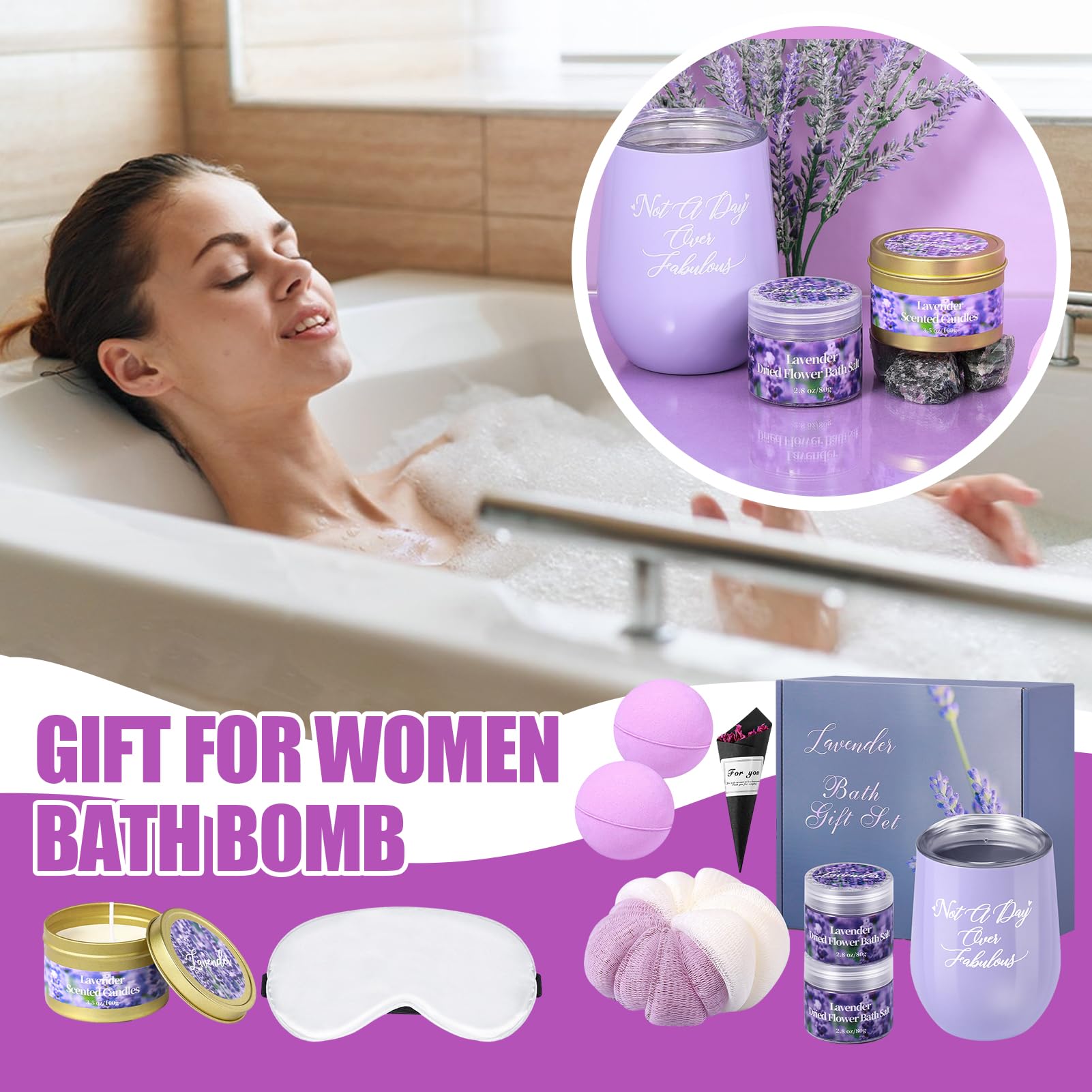 Lavender Scented Spa Gift Set for Women - Relaxing Bath & Body Care Bundle with Aromatherapy - Perfect Gift for Mother, Wife, Sister, Friend & Colleagues - Ideal for Self-Care, Birthday, Anniversary & Stress Relief