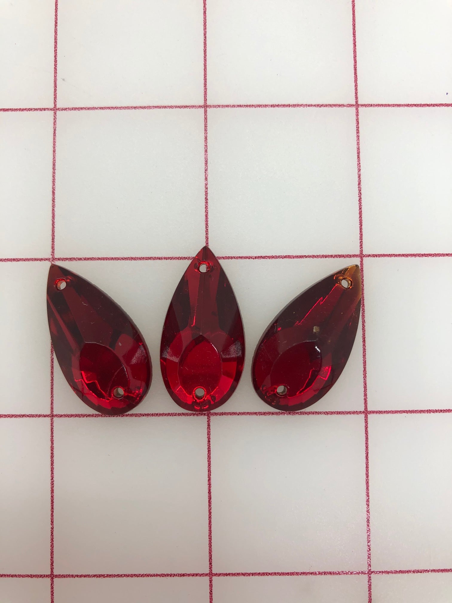 Czech Siam Ruby Pear-Shaped Rhinestones 27x14mm - 3-Pack for Sewing on Dresses, Costumes & DIY Crafts