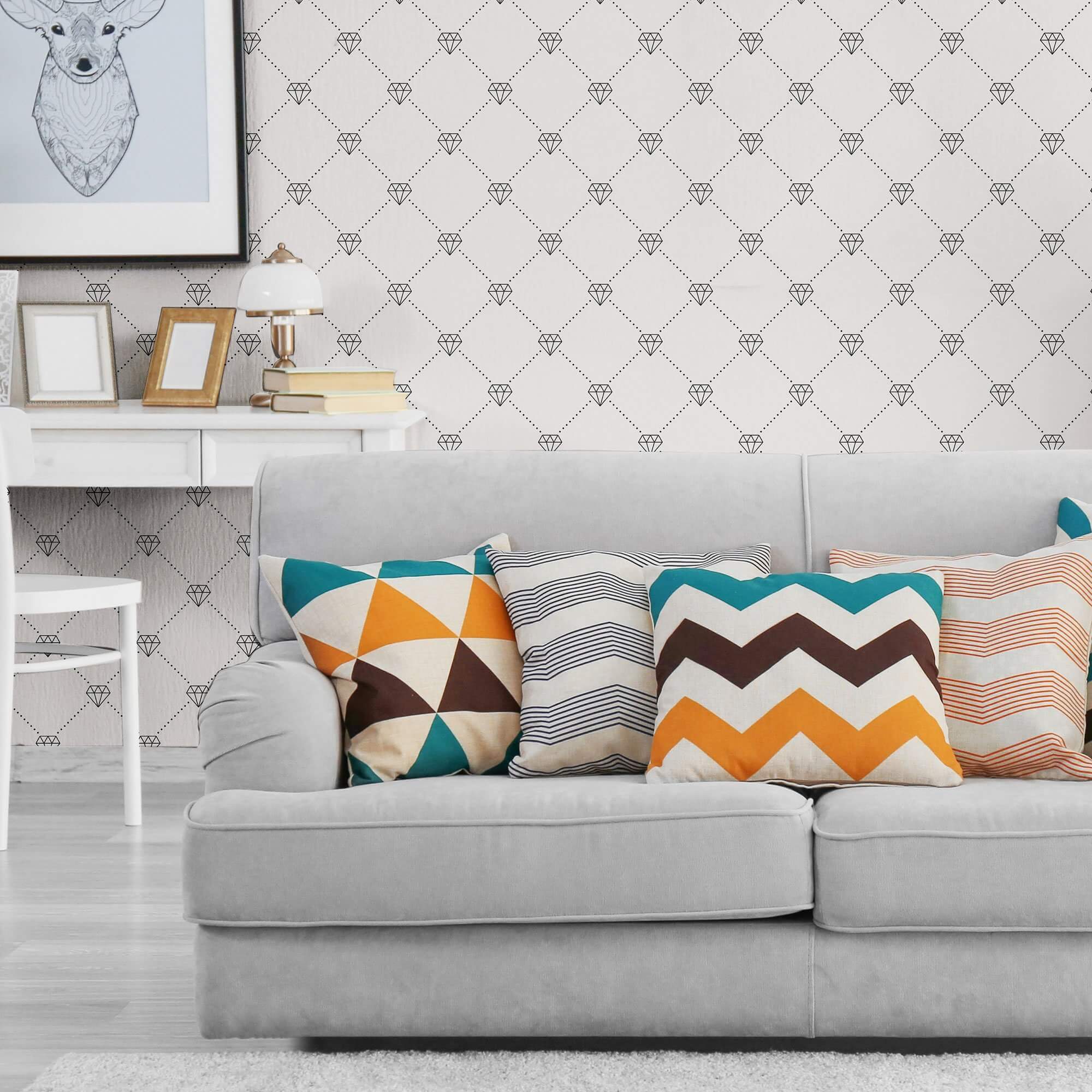 White Geometric Peel and Stick Removable Wallpaper - Self-Adhesive Decorative Wall Covering for Bedroom, Living Room, Office & Nursery Decor
