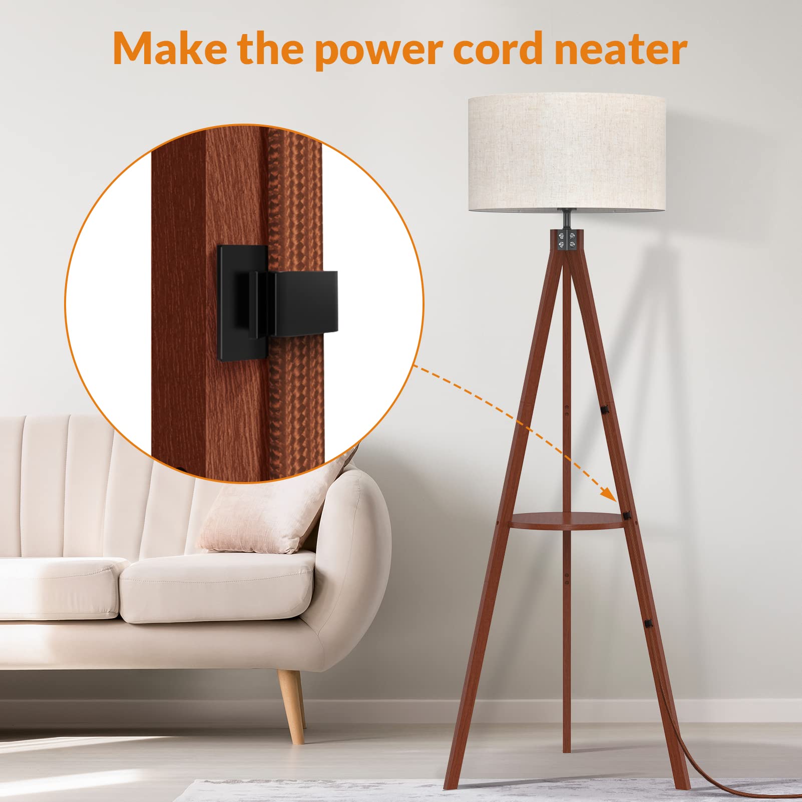 LEPOWER Dark Brown Mid Century Wood Tripod Floor Lamp - Vintage Standing Lamp for Living Room, Bedroom & Office - Set of 2