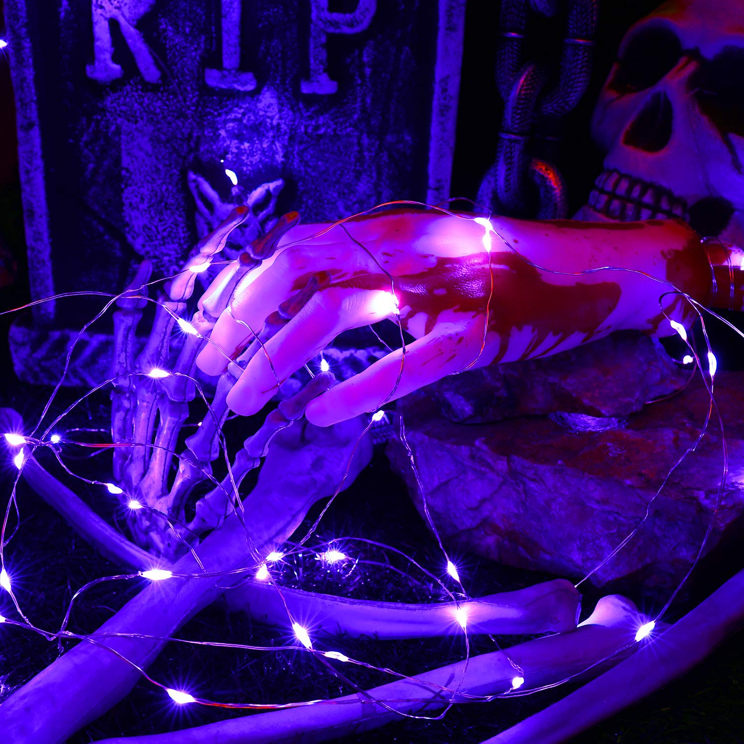 Brizled 60 LED Purple Halloween Fairy Lights - 19.47ft Battery Operated Twinkle & Steady String Lights for Indoor Decor (2 Pack) | Perfect for Halloween Party, Christmas, Bedroom, Wedding & Home Decoration