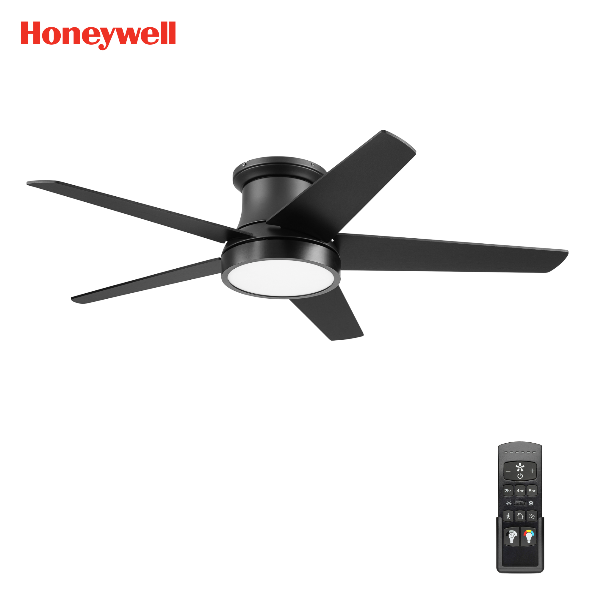 52 Inch Honeywell Tynesdale Matte Black Ceiling Fan with Color Changing LED Light & Remote Control - Perfect for Living Room, Bedroom, and Outdoor Patio Cooling
