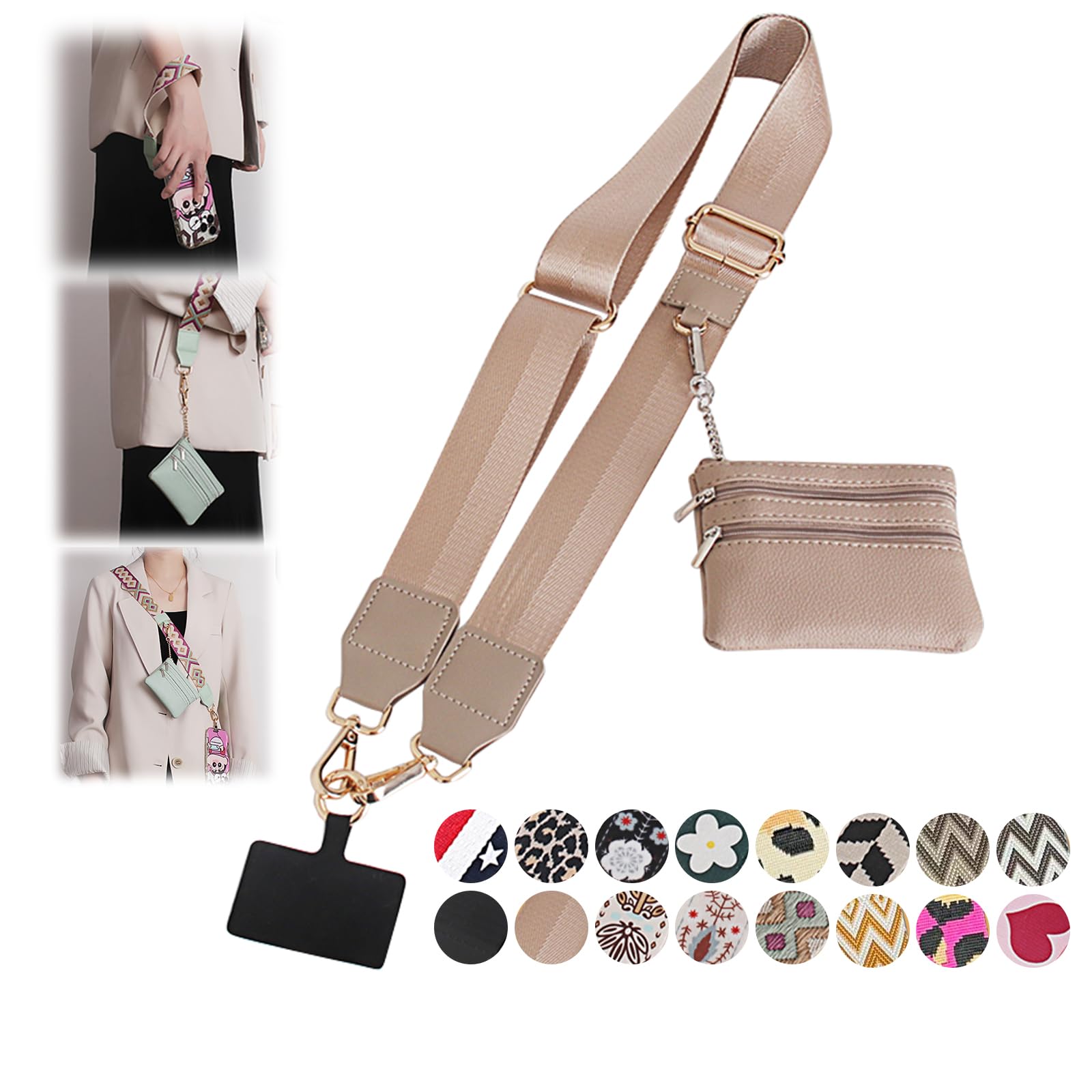 Adjustable Crossbody Phone Strap with Zippered Pouch & Secure Clip - Hands-Free Phone Wallet for Women & Men - Perfect for Travel, Shopping, and Everyday Use