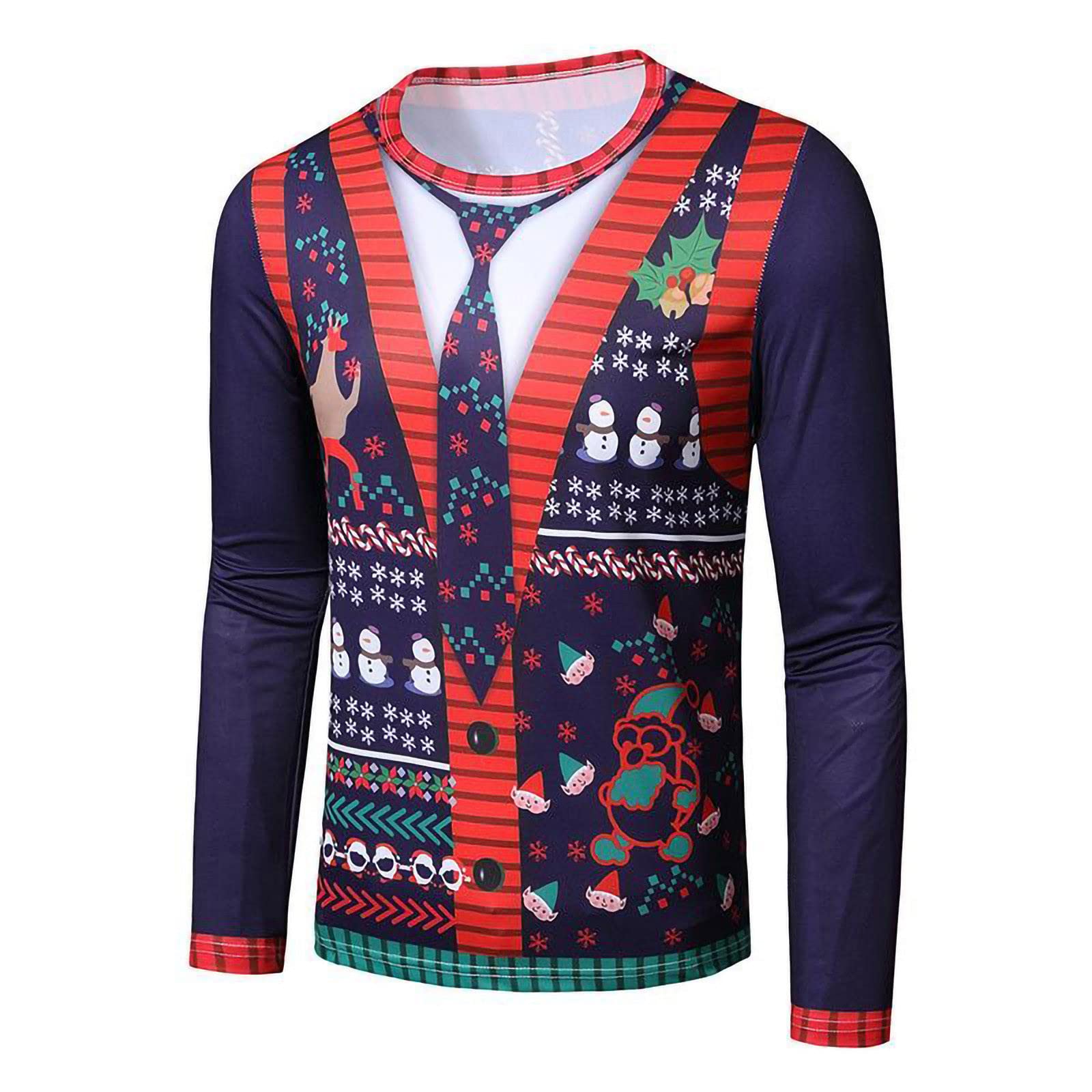 Funny Santa Reindeer Snowman Christmas Sweatshirt for Men - Ugly Xmas Graphic Pullover Sweater with Snowflakes Design - Perfect for Holiday Parties, Family Gatherings & Festive Outfits