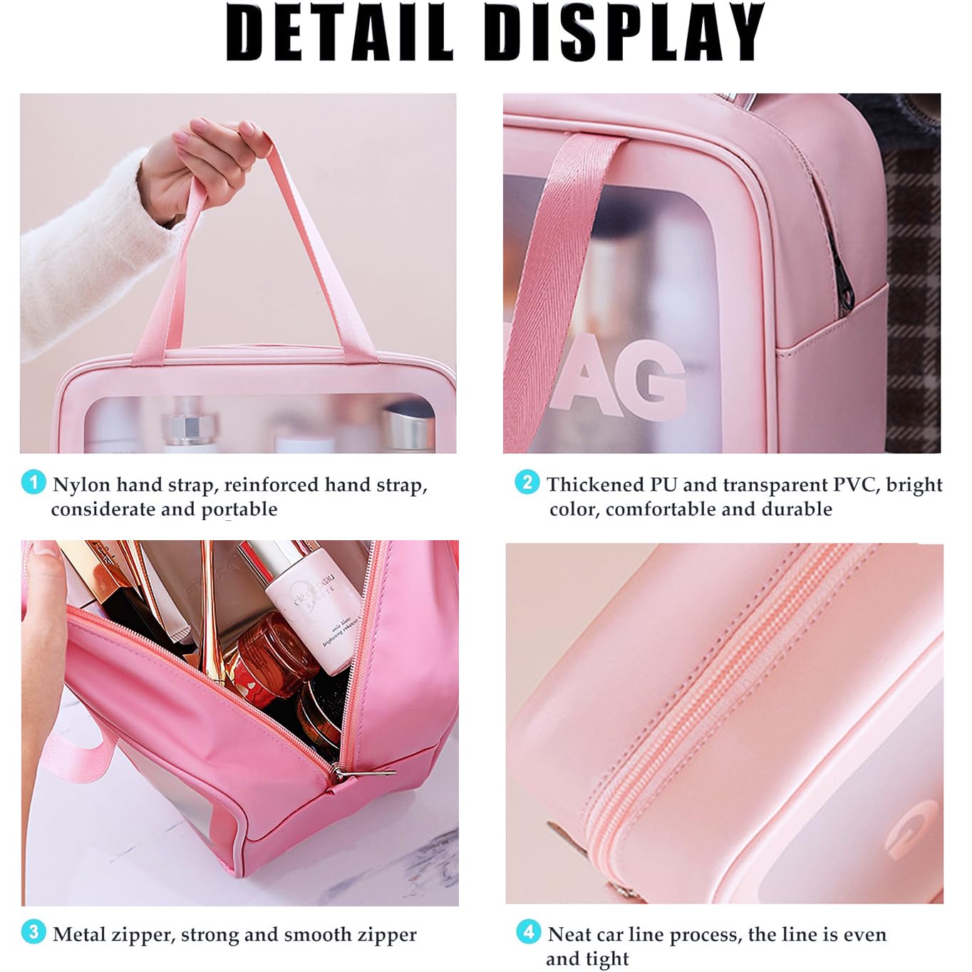 VAVSYL 3-Piece Clear Toiletry Bag Set for Women - Waterproof Travel Cosmetic Organizer, Makeup Pouch & Bathroom Essentials Bag - Perfect for Vacation, Gym, Business Trips & Daily Use (Pink)