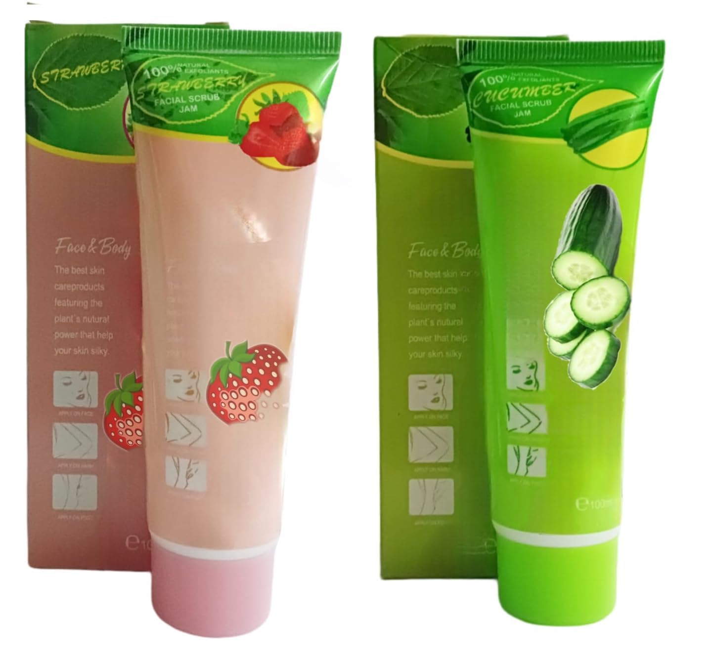 Natural Cucumber & Strawberry Face & Body Scrub Gel - 100ml (Pack of 2) | Gentle Exfoliating Cleanser for Smooth Skin | Perfect for Daily Skincare Routine & Spa Day at Home