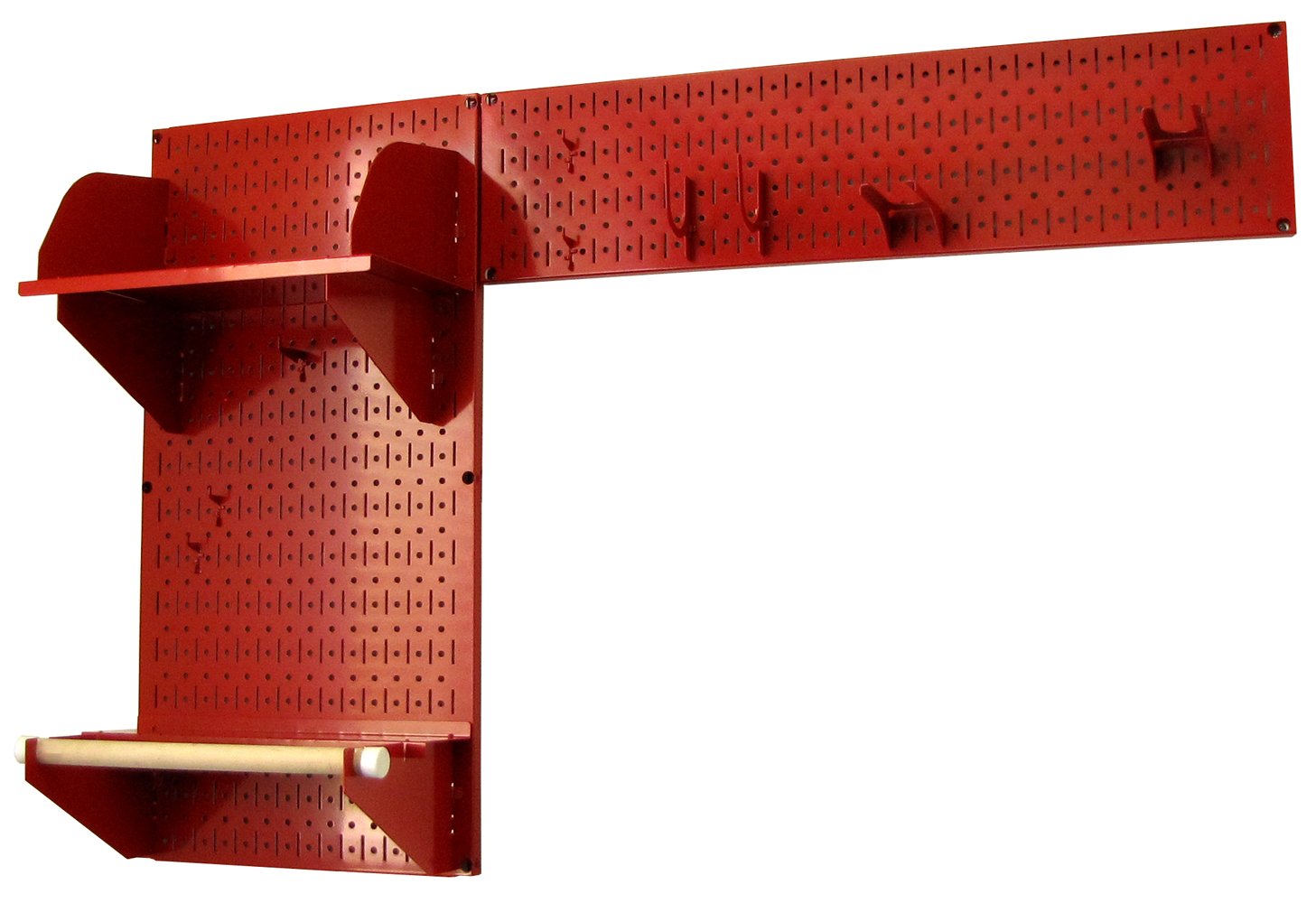 Wall Control Pegboard Garden Tool Organizer Kit - Heavy Duty Metal Pegboard Panel with Red Hooks & Accessories for Garage, Shed, Workshop & Outdoor Storage Organization
