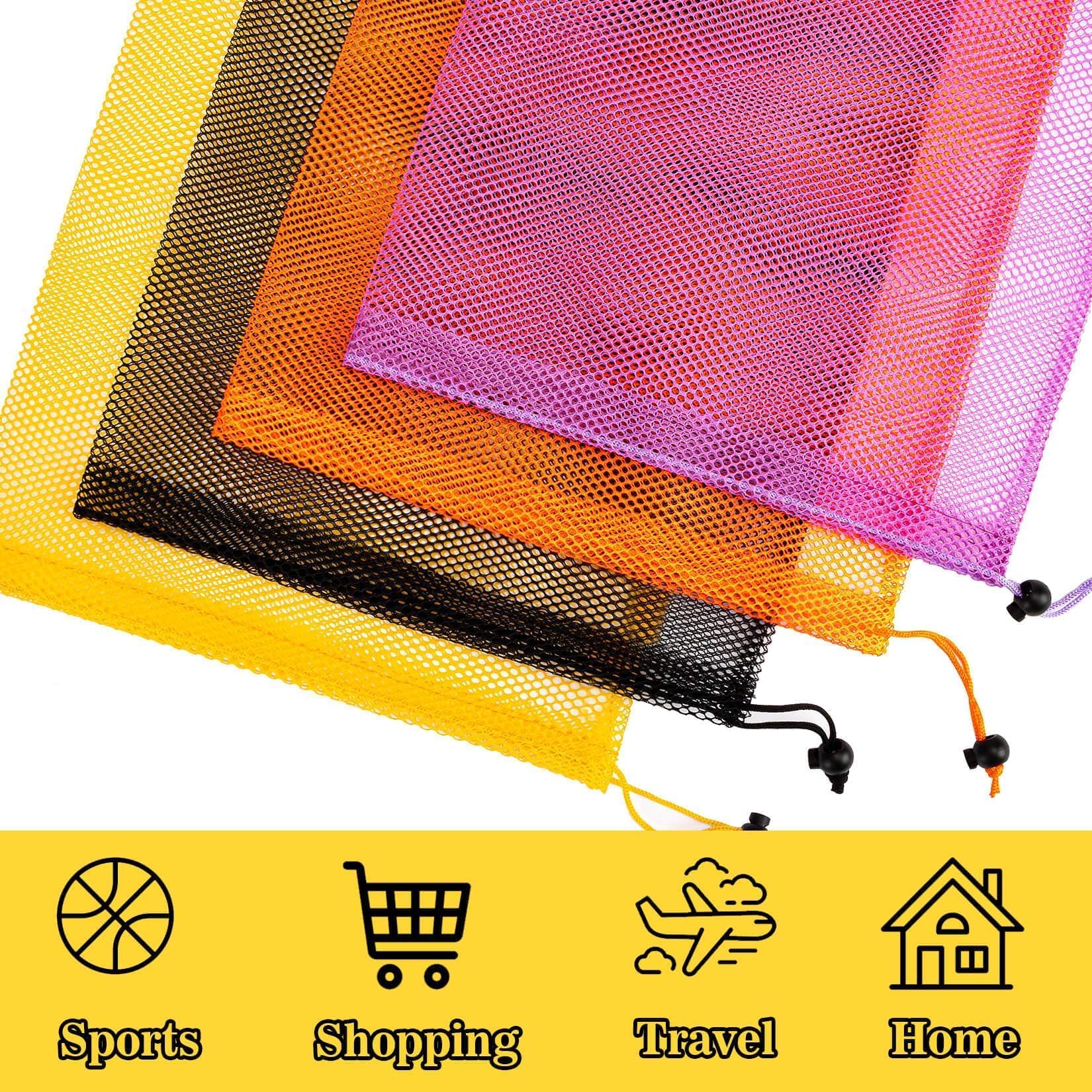 Colorful Mesh Drawstring Bags - 4PCS for Beach, Camping & Toy Storage