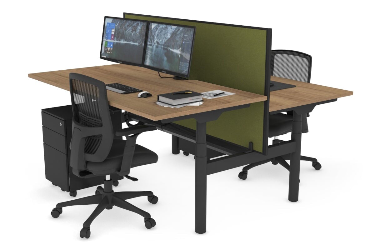 Flexi Premium Height Adjustable 2-Person H Bench Workstation - Black Frame [1400L x 800W with Cable Management] - Ideal for Office, Home Workspace & Collaborative Environments