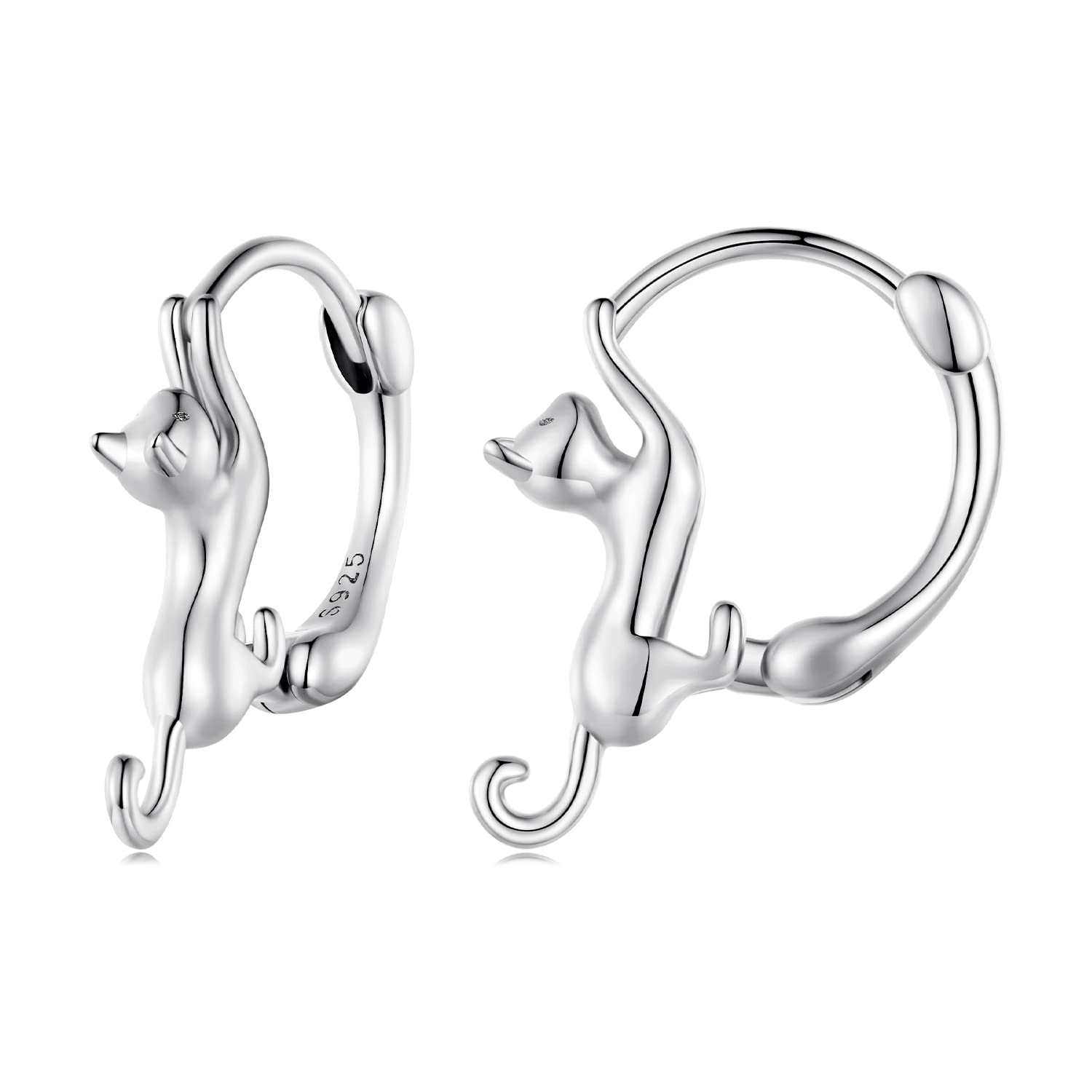 WOSTU 925 Sterling Silver Cat Hoop Earrings for Women | 18K Gold Plated Kitty Huggie Earrings | Hypoallergenic Cute Animal Jewelry | Perfect Gift for Cat Lovers | Great for Everyday Wear, Parties & Special Occasions