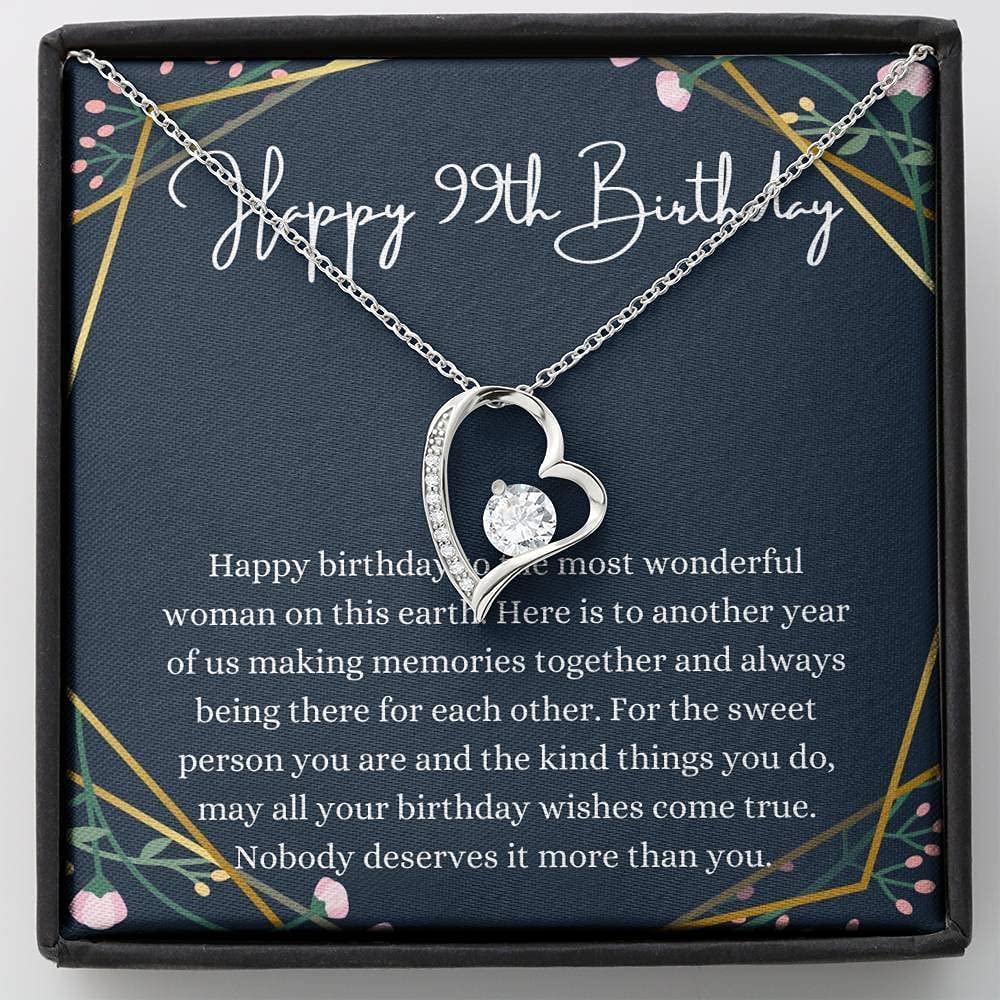 Handmade Personalized Message Card Jewelry Necklace - Heart Pendant Gift for 99th Birthday Women | 99 Year Old Birthday Present with Custom Card | Perfect for Milestone Celebrations, Anniversary Gifts & Special Occasions