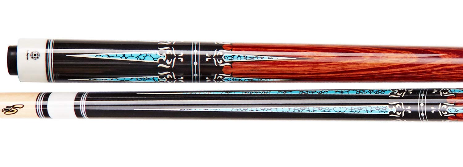 **Collapsar CXT 58-Inch Professional Pool Cue Stick - Black with Cream Points & Turquoise, Wrapless Handle | Includes Soft Case | Perfect for Billiards, Pool Halls & Home Game Rooms**