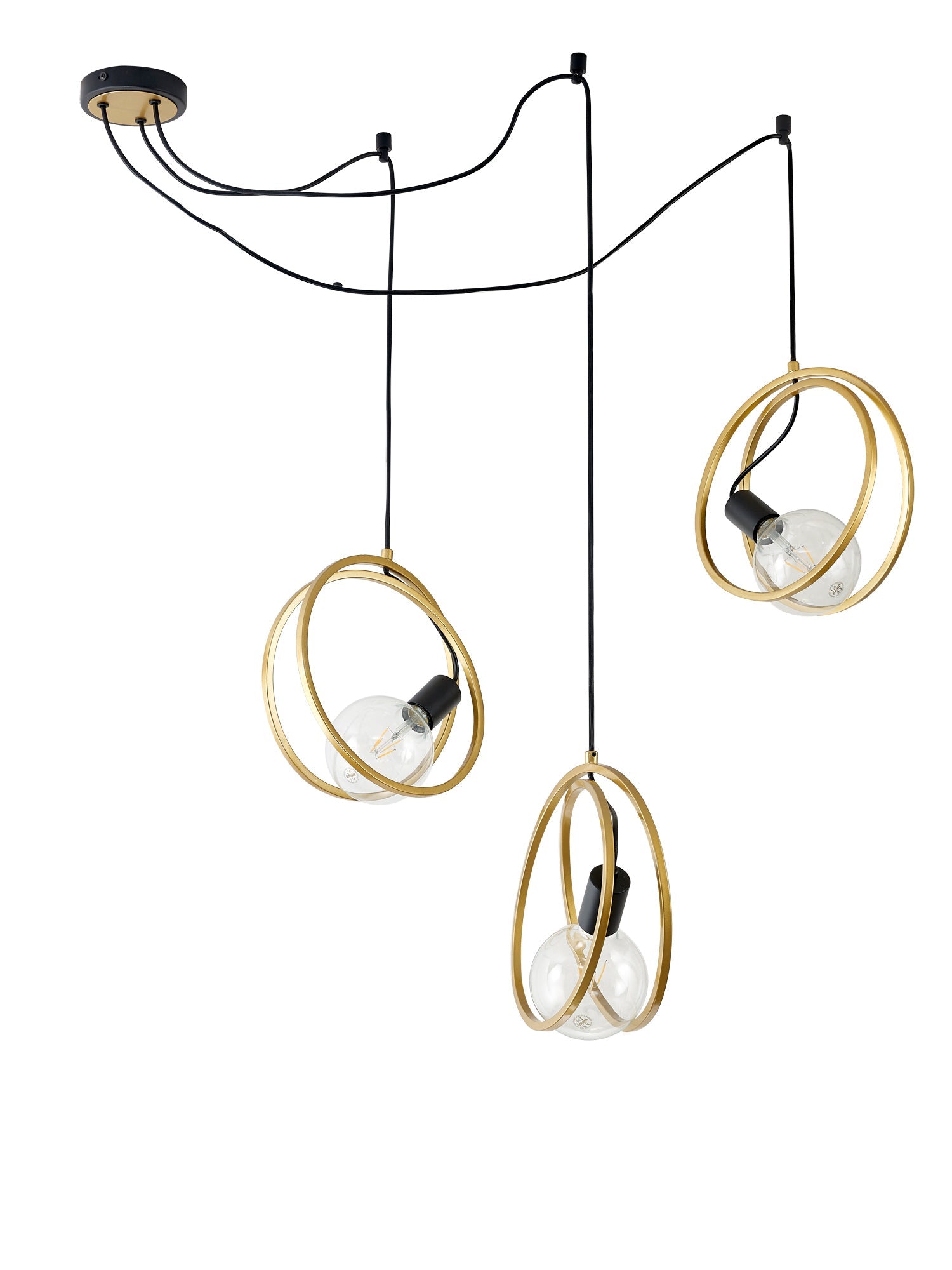 Corfu Double Ring Cluster Ceiling Light Fixture - 3/5 Light E27 Base in Matte Black & Painted Gold - G95 & 120W Bulb Recommended - Perfect for Dining Room, Living Room, and Bedroom Lighting