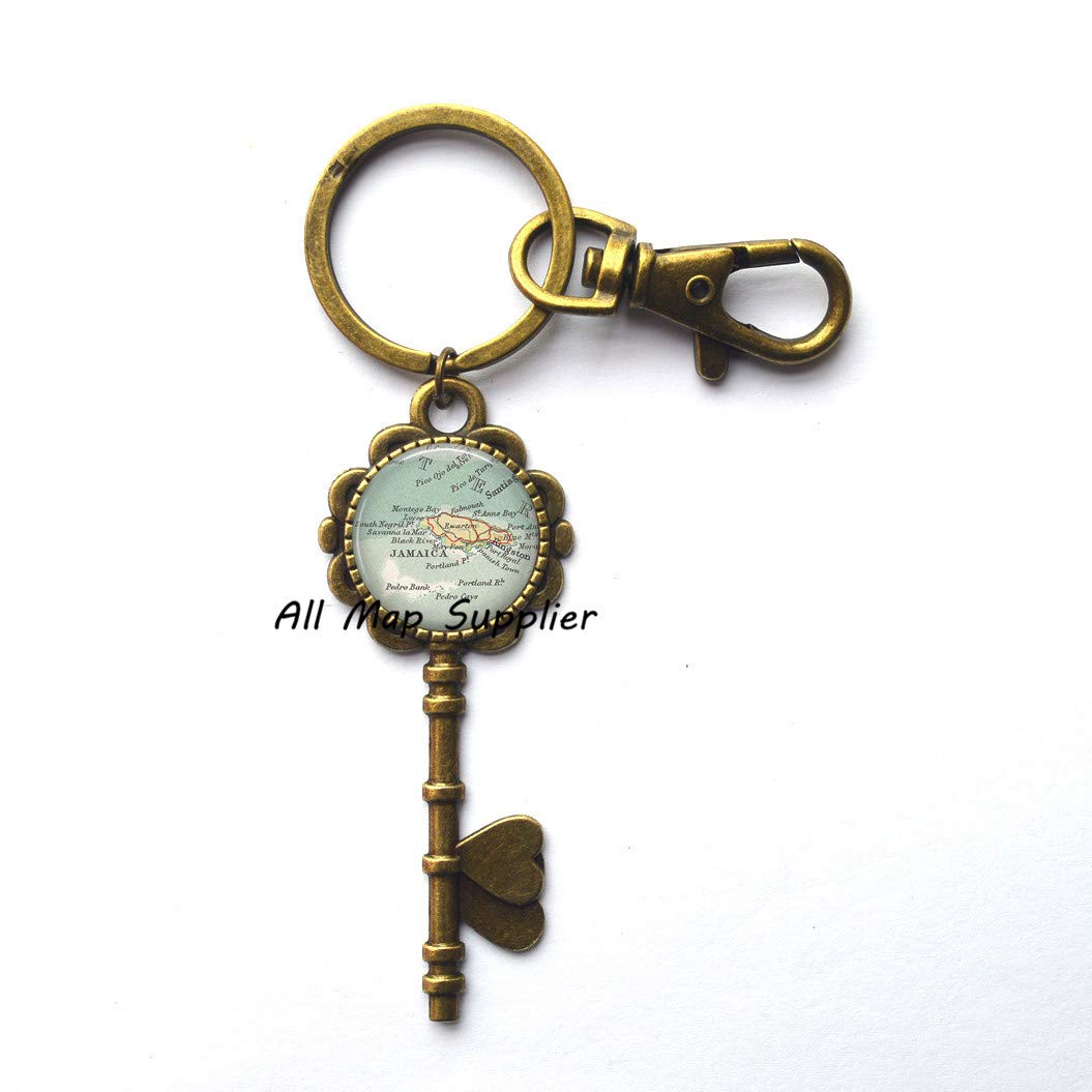 Jamaica Map Keychain - Montego Bay & Kingston Jewelry for Travel Gifts