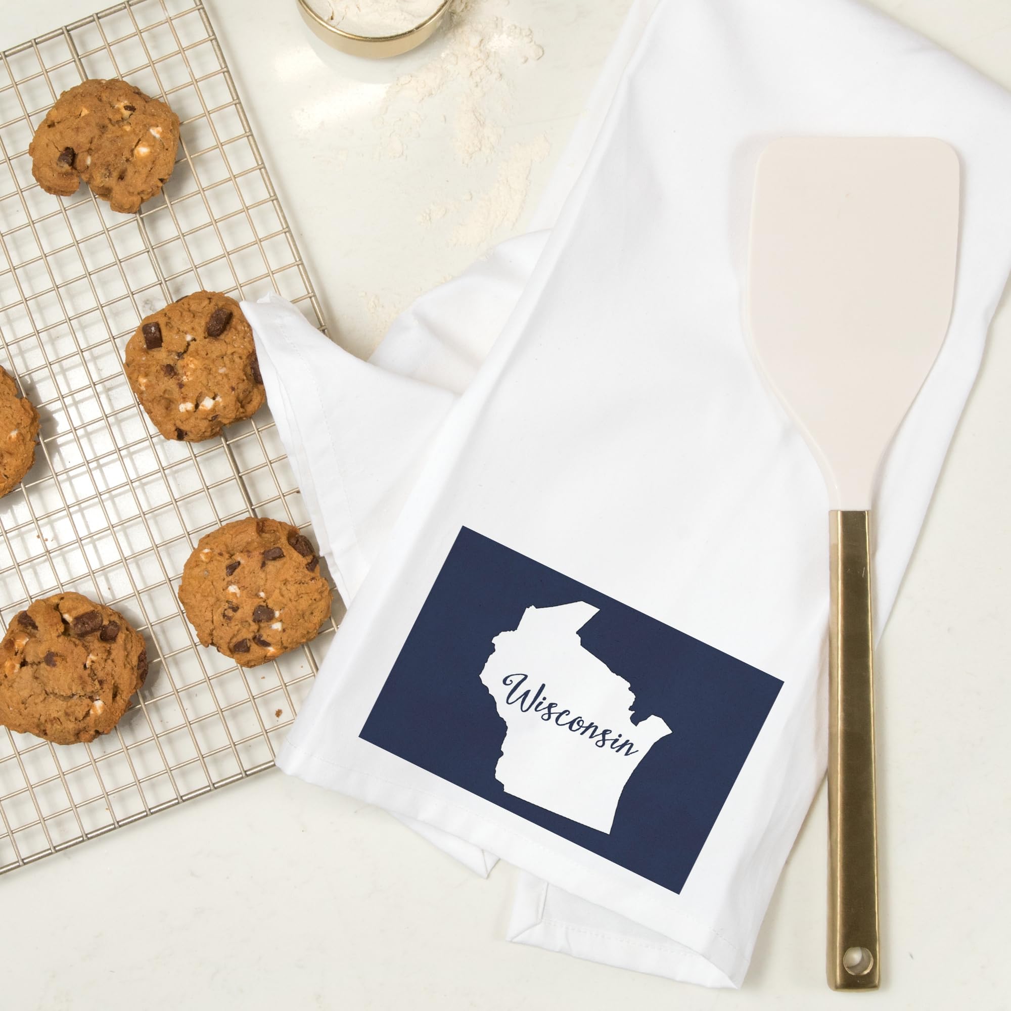 Lantern Press Wisconsin Home State White on Navy 100% Cotton Tea Towel - Decorative Hand Towel for Kitchen, Bathroom & Home Decor - Perfect for Gifts, Housewarming & Farmhouse Style