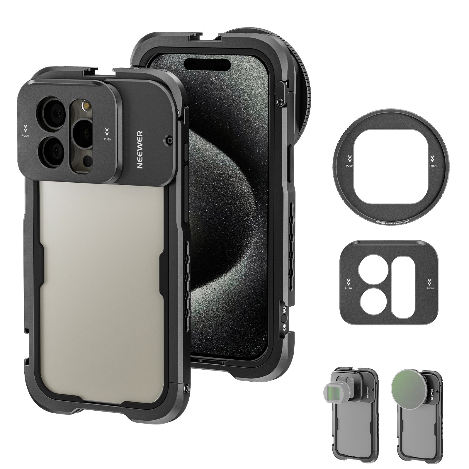 NEEWER PA023 Metal Protective Cage for iPhone 15 Pro & Pro Max - Durable Phone Mount for Filmmaking, Vlogging & Photography