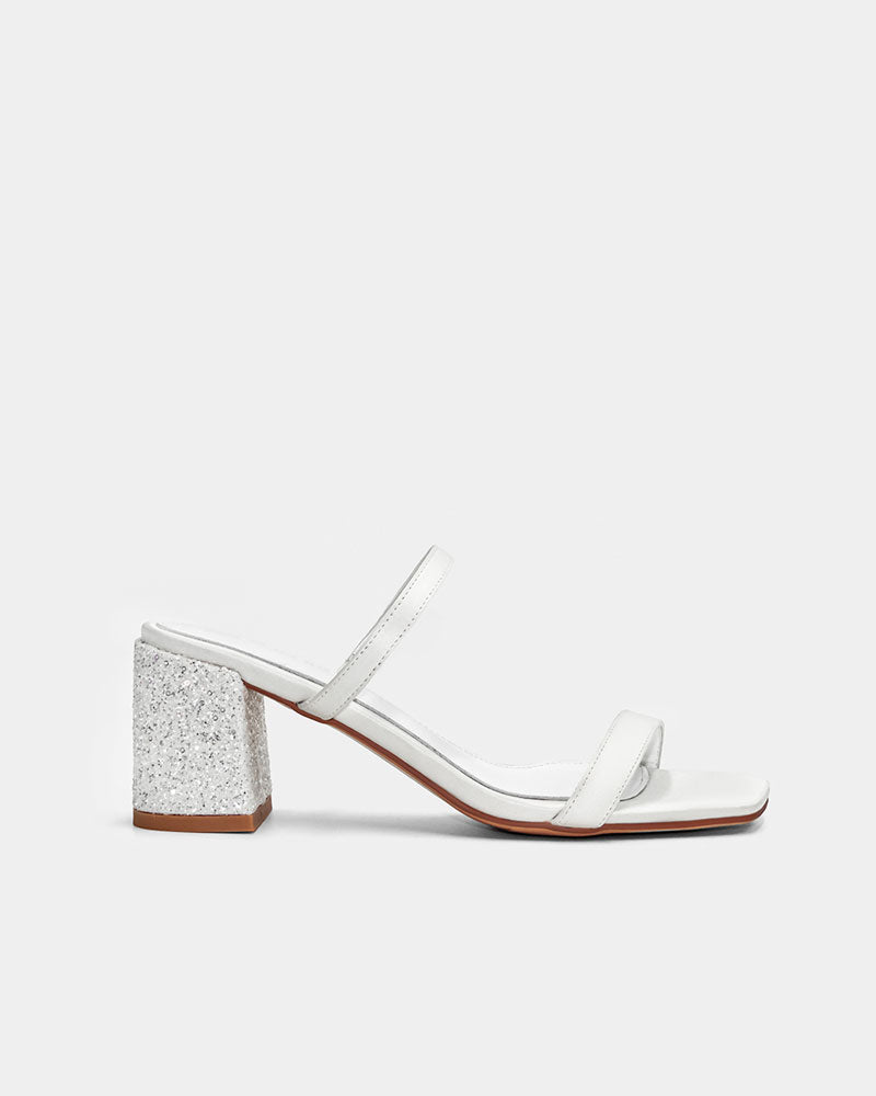 White Block Heel Slip-On Sandals for Women - Comfortable Summer Casual Shoes - Perfect for Beach, Vacation & Everyday Wear