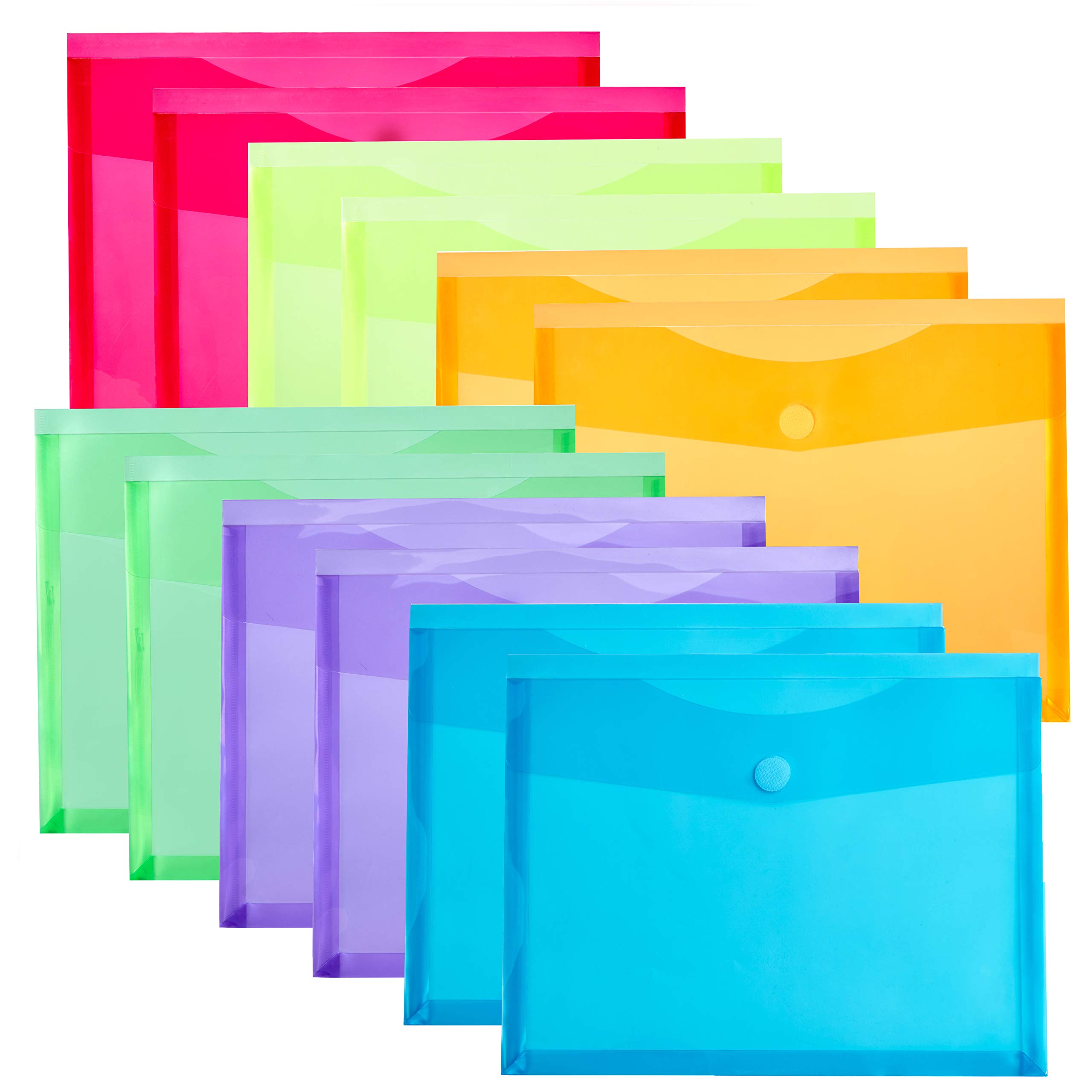 12 Pack Assorted Color Plastic Envelopes with Hook & Loop Closure - 1-1/6