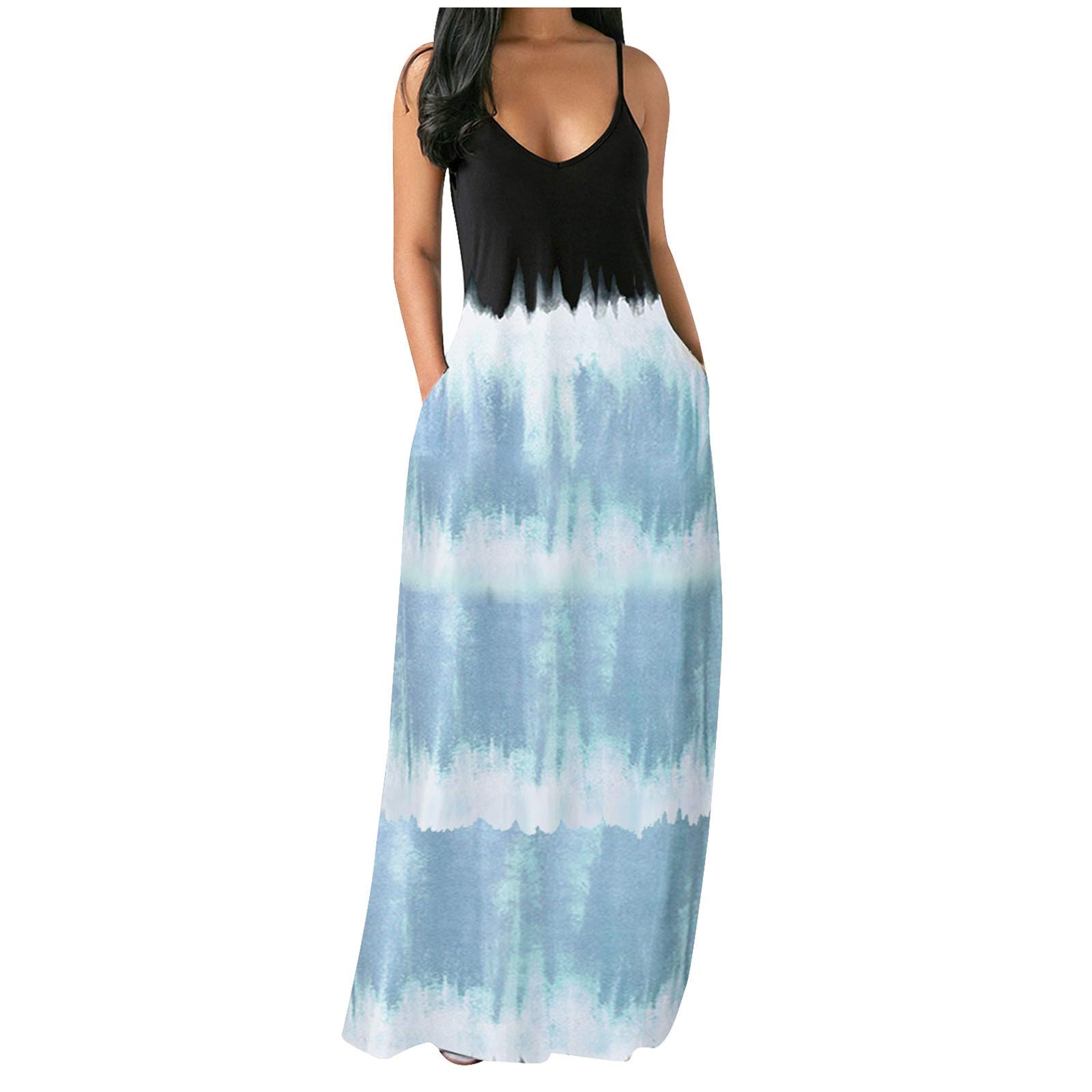 Elegant A-Line Summer Casual Dress for Women - U-Neck Spaghetti Strap Sleeveless Plus Size Gradient Wedding Guest Dress | Perfect for Beach Vacations, Garden Parties & Special Occasions