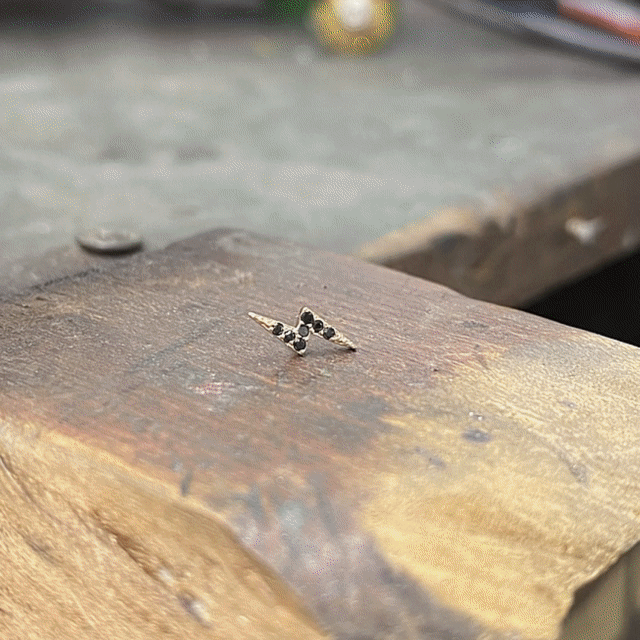 14K Yellow Gold Flat Back Earrings with Black Diamond Lightning Bolt Design - Perfect for Everyday Wear, Parties & Gifts