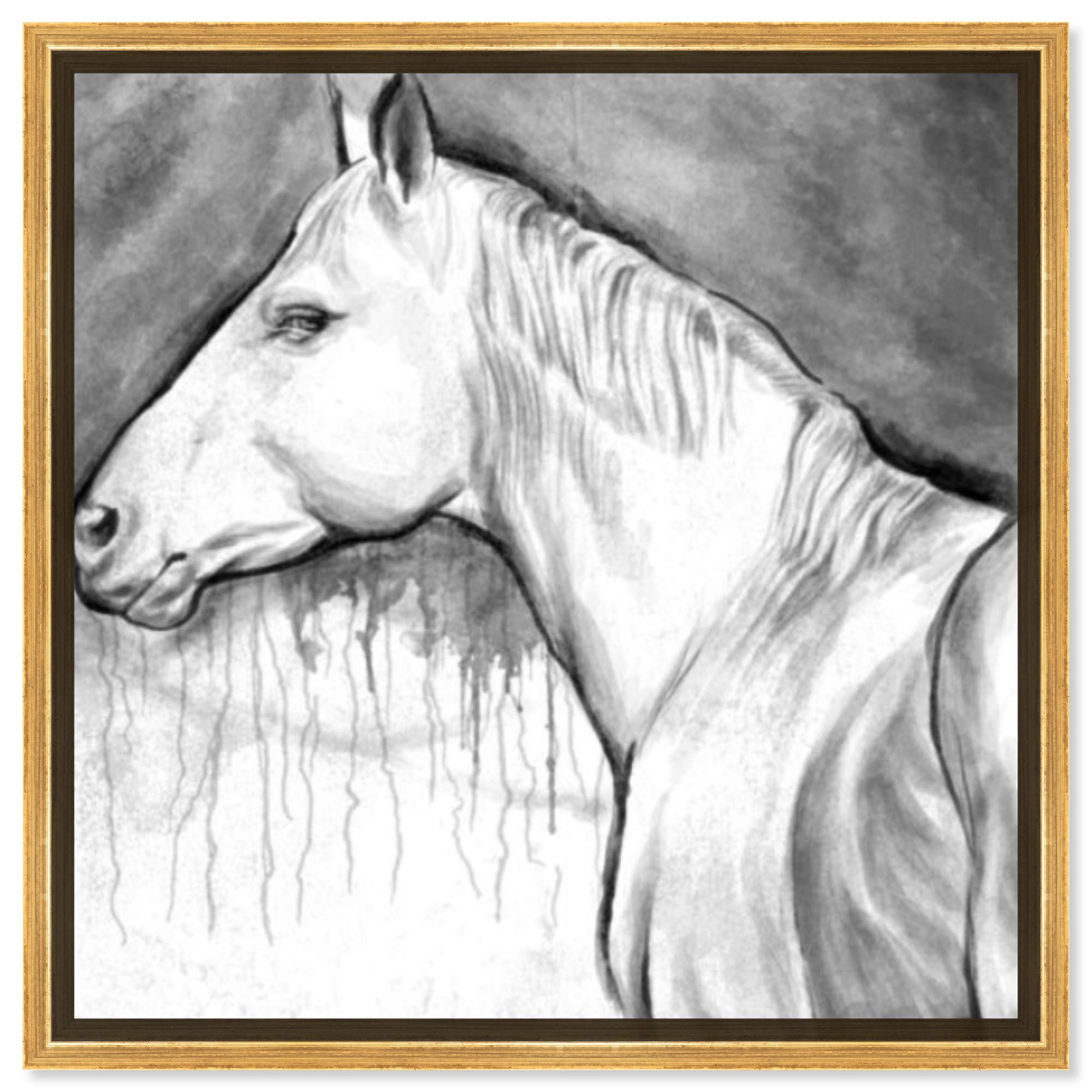 EQUUS IV Farm Animal Wall Art - 12x12 Inch Framed Canvas Print in Gray & White by Hatcher & Ethan | Modern Home Decor for Living Room, Bedroom & Office