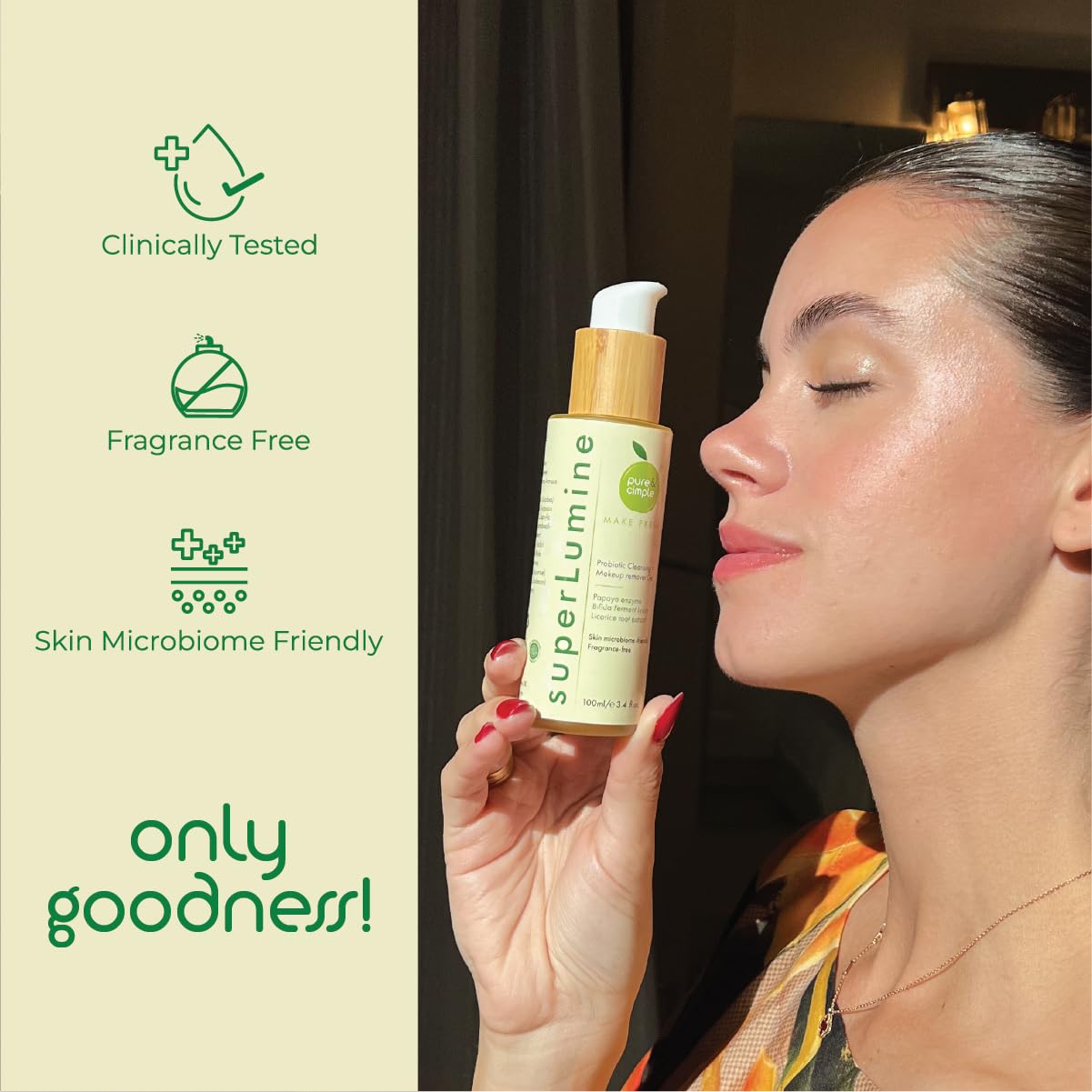 Pure Cimple Probiotic Face Cleanser - Gentle Makeup Remover with Papaya Enzyme for Dry & Sensitive Skin | Hydrating Daily Facial Wash for Acne-Prone & Sensitive Skin | Perfect for Morning & Night Skincare Routine