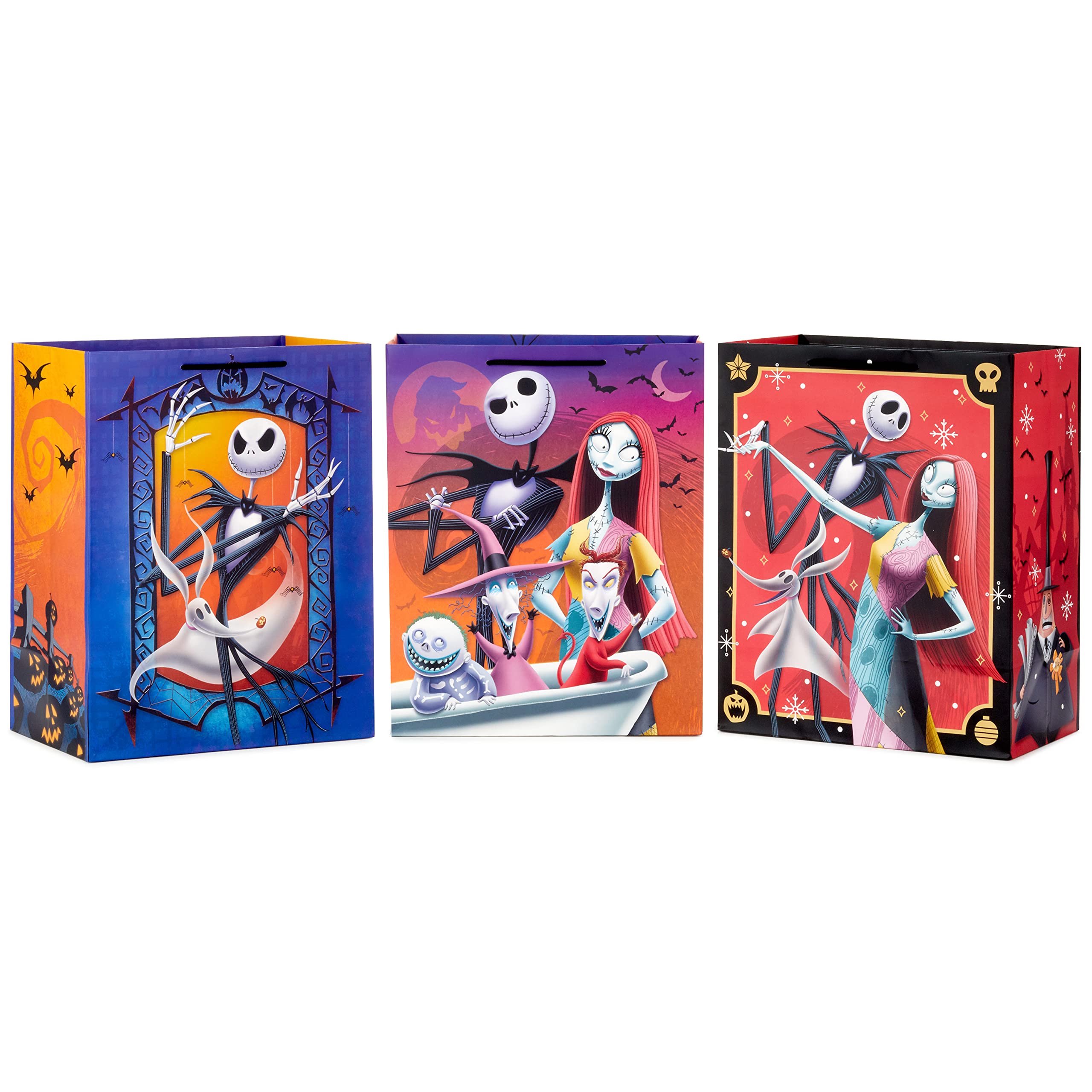 Hallmark Nightmare Before Christmas Wrapping Paper & Gift Bags Set - 12 Sheets & 3 Bags for Halloween, Christmas, Birthday Gifts - Perfect for Holiday Parties, Gift Exchanges & Themed Celebrations