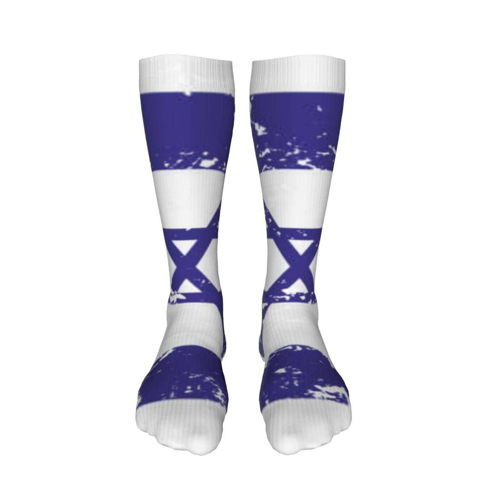 Black Thigh High Compression Socks with Israel Flag Print - Over The Knee Grunge Style Socks for Women & Men - Perfect for Cosplay, Fashion Outfits and Daily Wear
