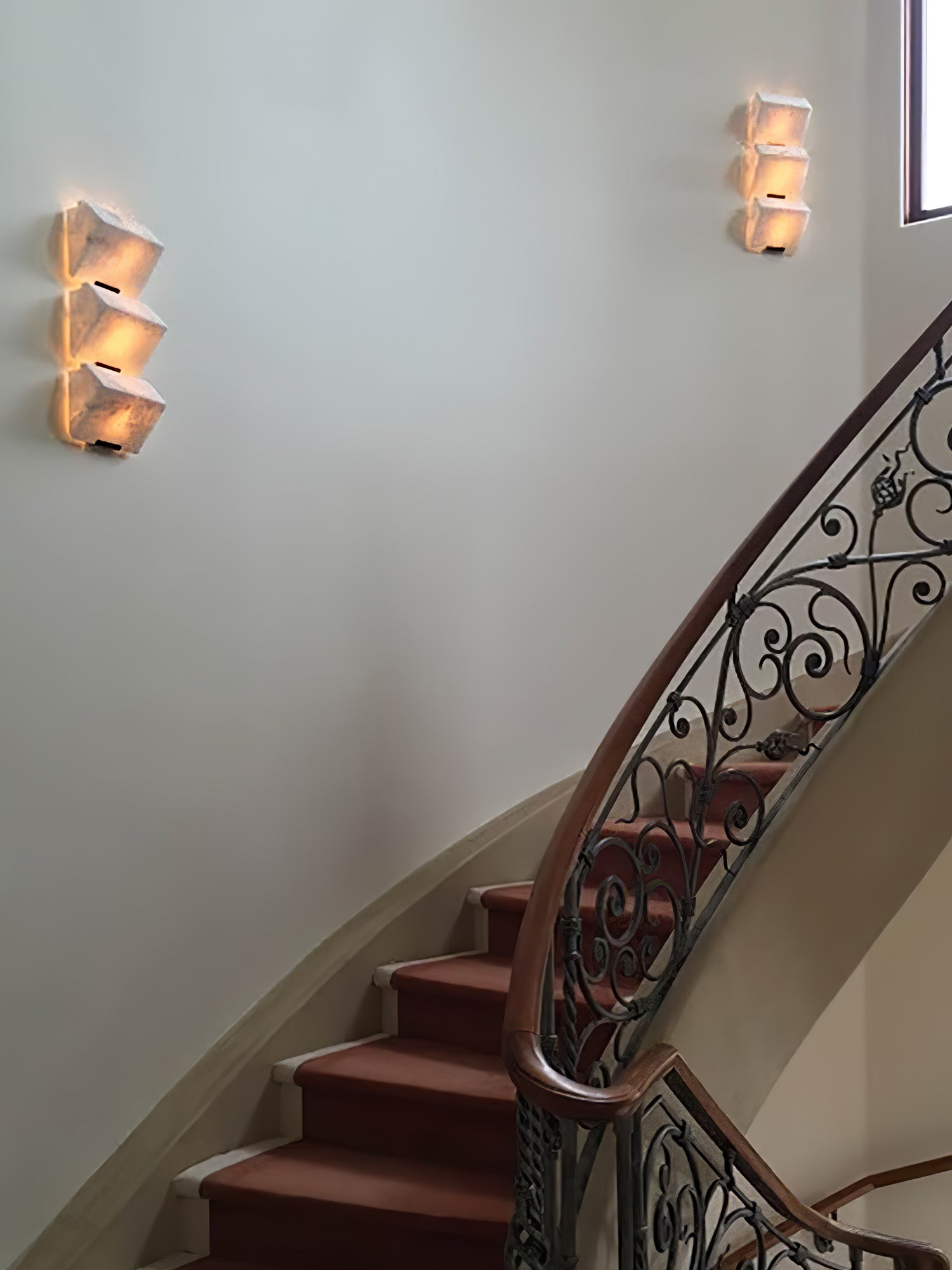 Modern Alabaster Staircase Wall Lamp - Elegant White Stone Sconce Lighting for Hallway, Entryway, and Stairwell | Perfect for Home Decor and Ambient Lighting