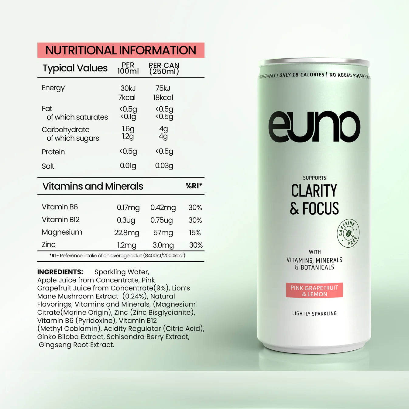 Euno Clarity & Focus Nootropic Drink - Brain Boosting Supplement with Natural Ingredients (12 Pack x 265g) - Enhance Mental Performance for Work, Study & Daily Focus