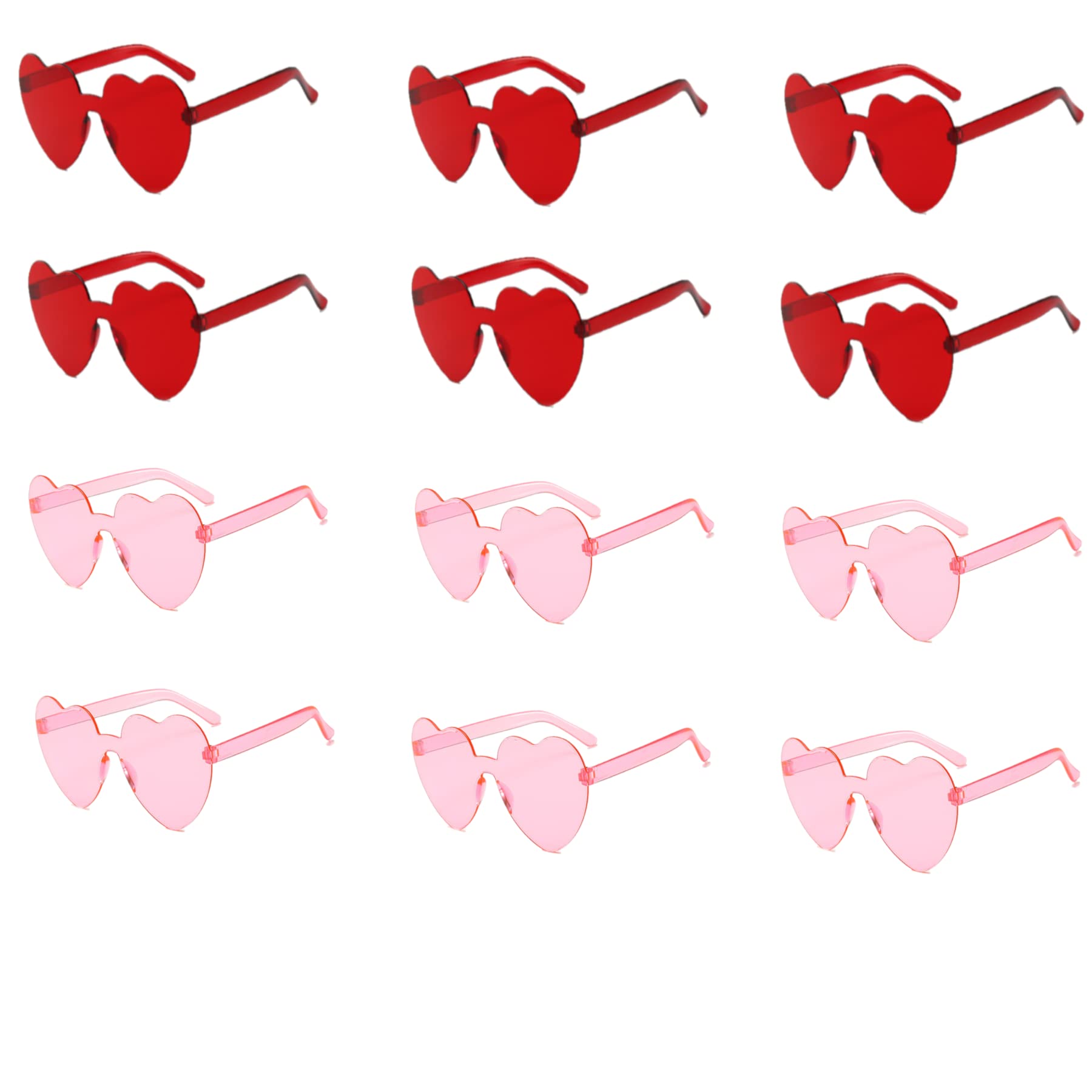 12 Pack Heart Shaped Rimless Sunglasses - Trendy Candy Color Frameless UV Protection Glasses for Women & Men - Perfect for Valentine's Day, Bachelorette Parties, Summer Beach Outings & Festival Accessories