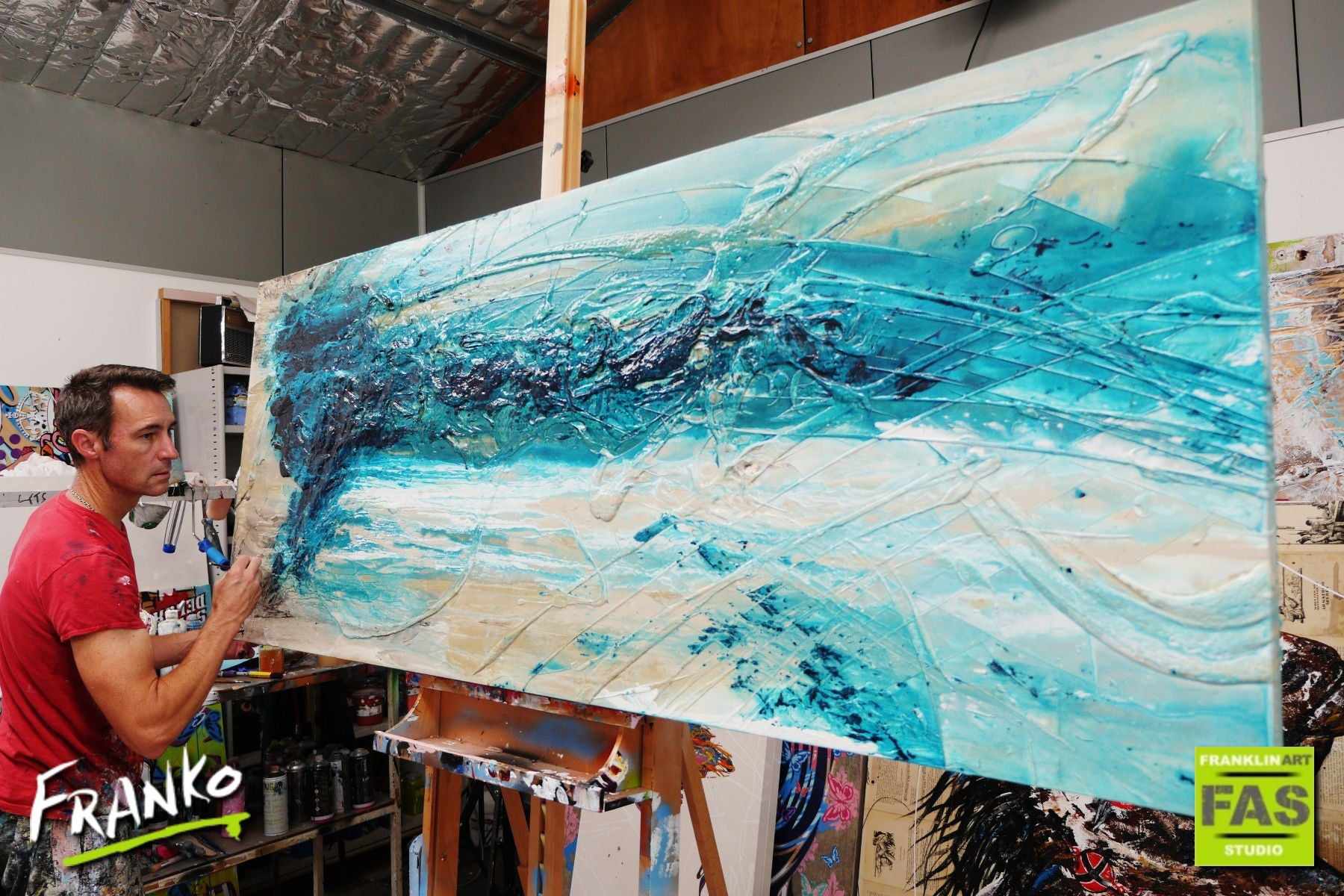 200cm x 80cm Turquoise White Textured Abstract Ocean Painting - Coastal Wall Art for Living Room, Bedroom & Office Decor