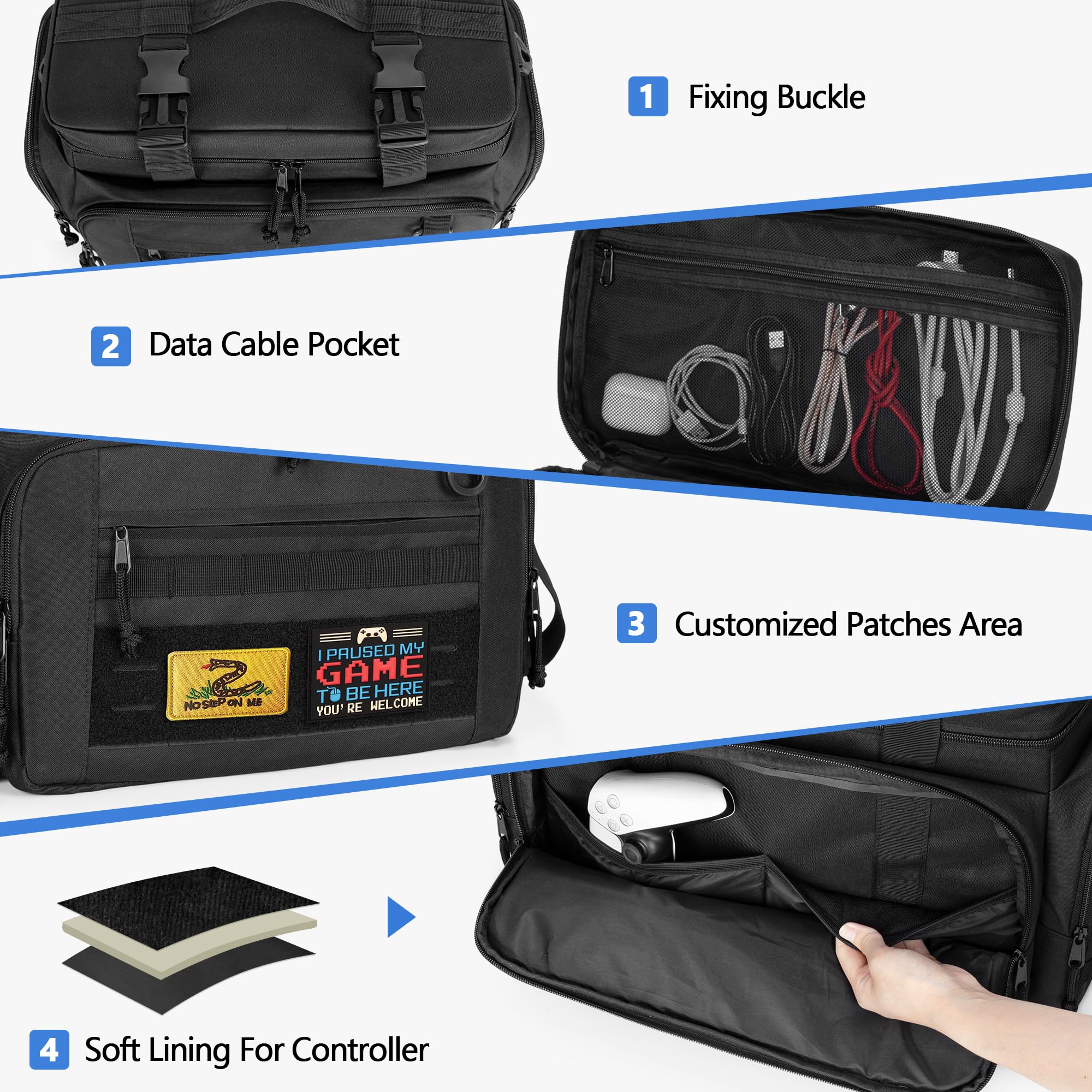 Tactical Carrying Case for PS5/PS5 Pro Console - Durable Travel Bag with Multiple Pockets Fits 15.6’’ Laptop, Controllers, Games & Accessories (Patent Design) - Perfect for Gaming Travel, Storage & Protection