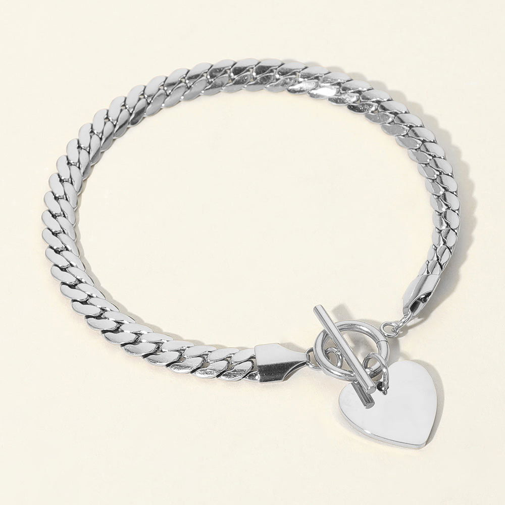 Stainless Steel Heart Charm Herringbone Toggle Bracelet for Women - Elegant Adjustable Jewelry Gift for Valentine's Day, Anniversary & Everyday Wear