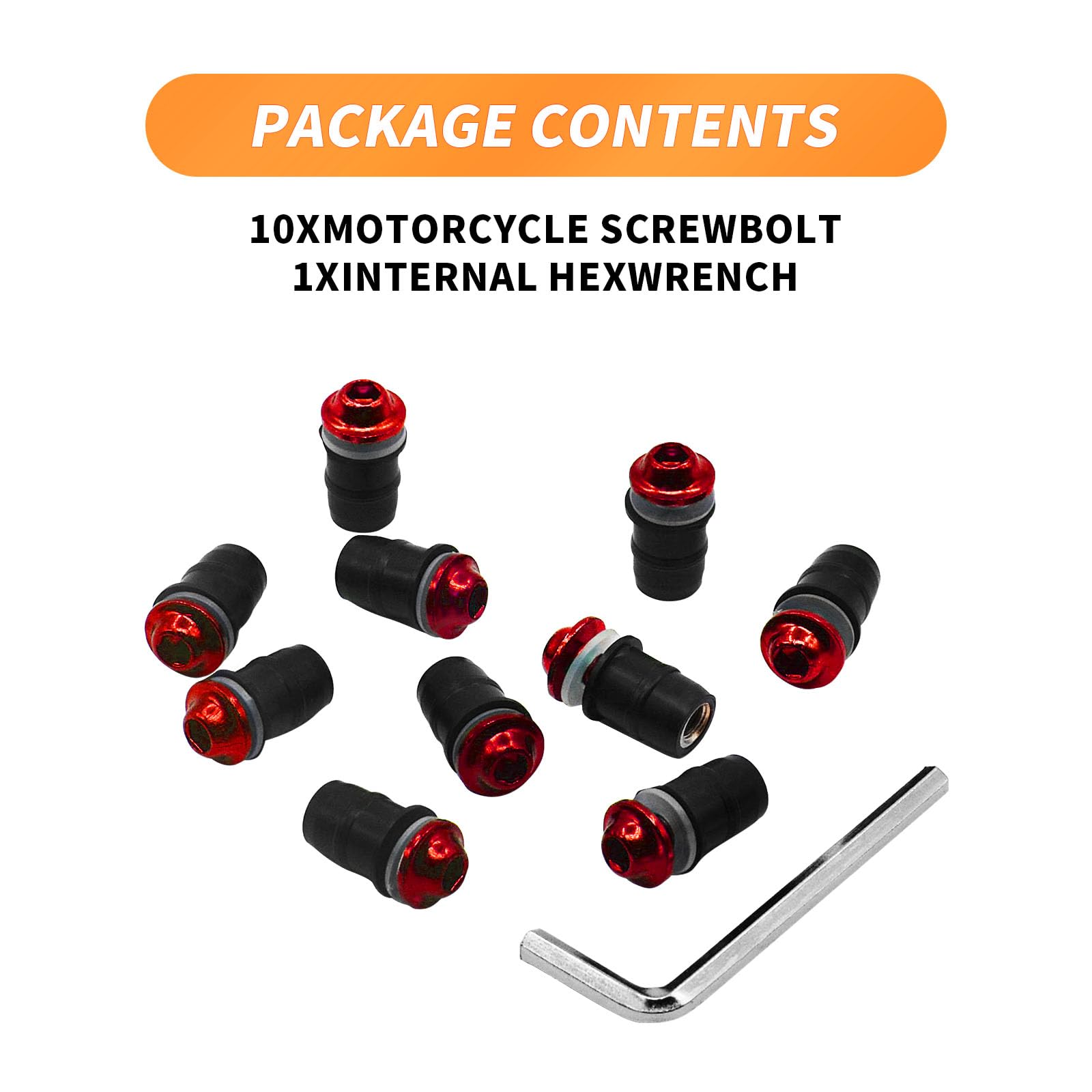 10Pcs M5 Aluminum Alloy Motorcycle Windshield Screw Kit with Wrench - Red Windscreen Fairing Fasteners Bolts & Nuts for Honda, Yamaha, Kawasaki - Perfect for Bike Windshield Repair & Maintenance