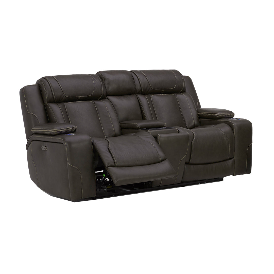 Premium Power Reclining Loveseat with USB Charging Console - Modern Comfort for Living Room, Home Theater & Small Spaces - Soft Leather & Adjustable Headrests