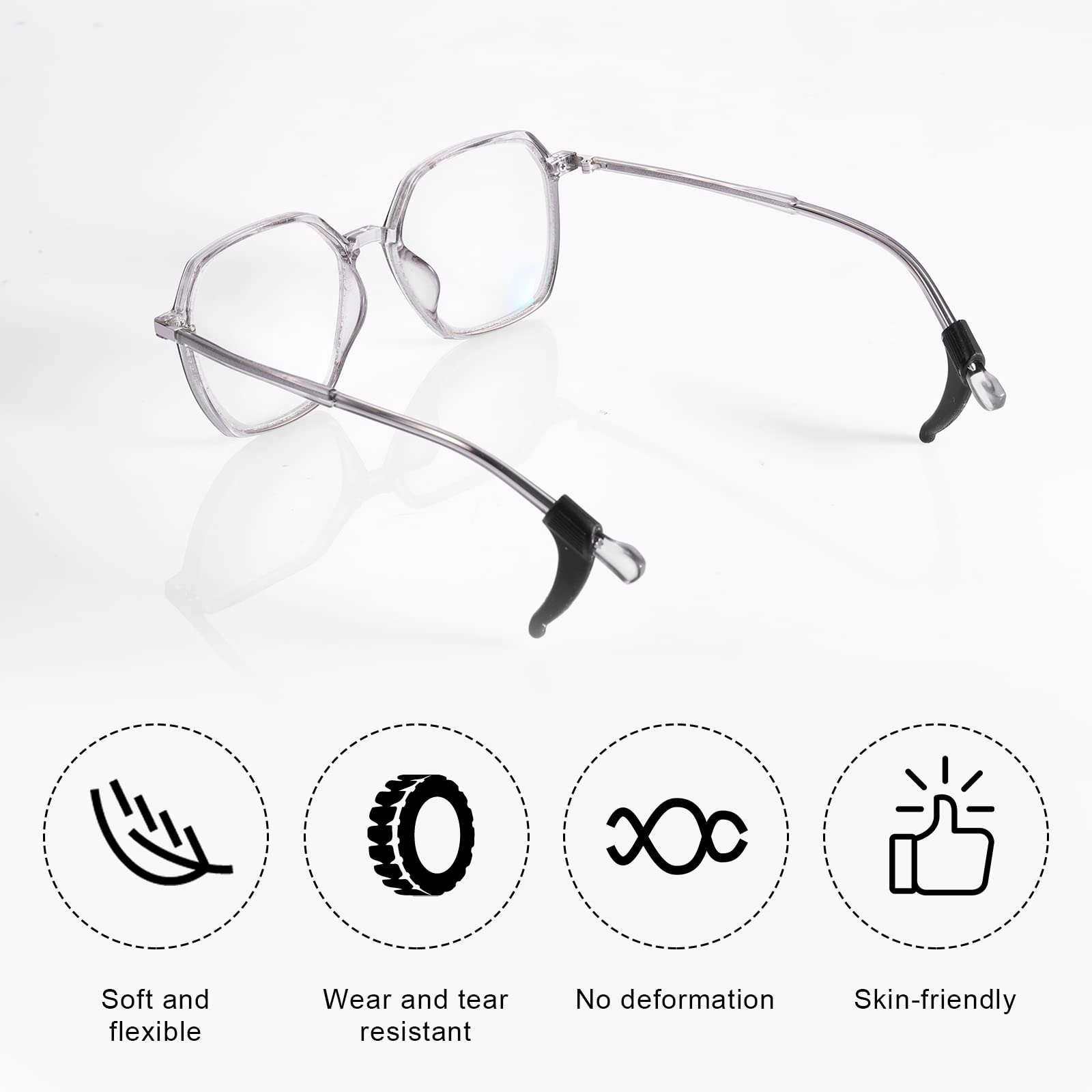 SAVITA 16 Pairs Anti-Slip Silicone Eyeglass Ear Grips - Non Slip Temple Tips for Sunglasses & Reading Glasses (Black & Clear) | Secure Fit for Sports, Driving & Outdoor Activities (D22114)