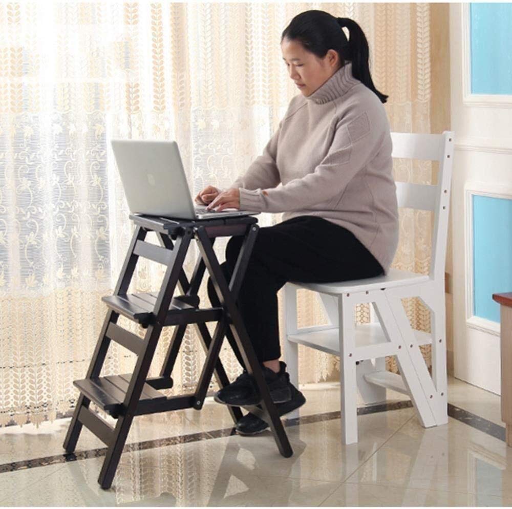 Solid Wood Folding Step Stool Ladder - 4 Step Indoor Climbing Stool for Home, Kitchen, Bathroom | Multi-Functional Compact Step Stool for Adults & Kids | Perfect for Reaching High Shelves, Changing Light Bulbs, Home Organization