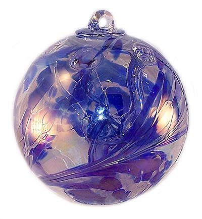 Handmade Delft Blue Iridescent Witch Ball - Elegant Iron Art Glass Decor for Home & Garden Protection | Perfect for Windows, Porches & Spiritual Spaces